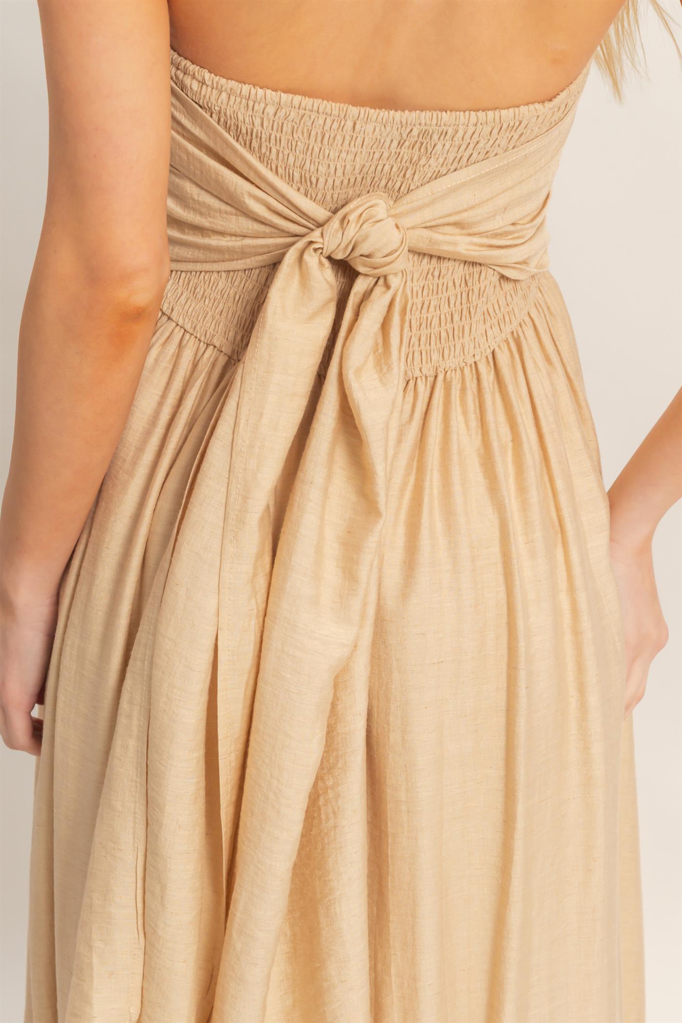 Wholesale Strapless Tie-Back Smocked Dress Dresses HF26C750 LIGHT BEIGE HYFVE