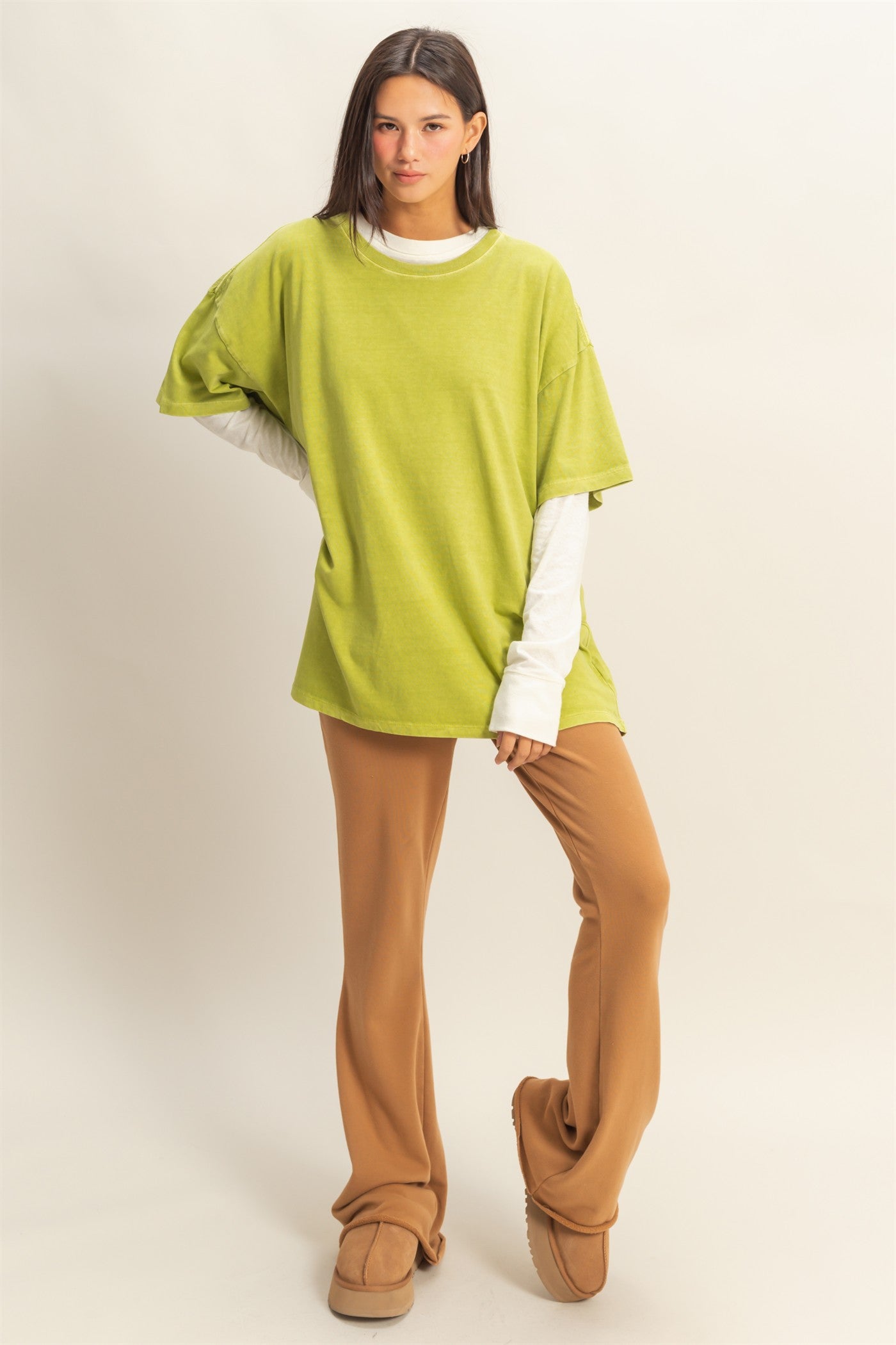 Wholesale Oversized Crew Neck Top Clothing Tops DZ23A198 ALGAE DOUBLE ZERO