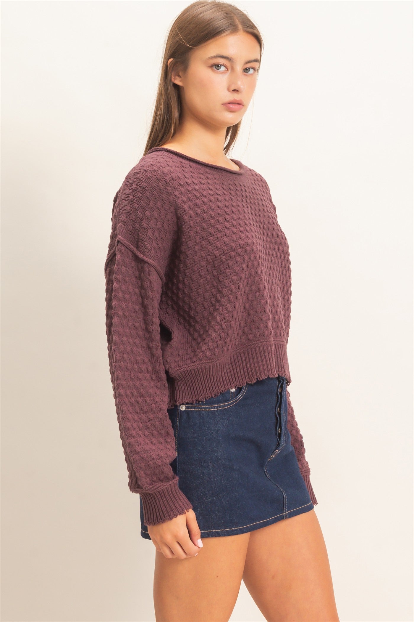 Wholesale Textured Boat Neck Sweater Sweaters DZ26E880 COCOA DOUBLE ZERO
