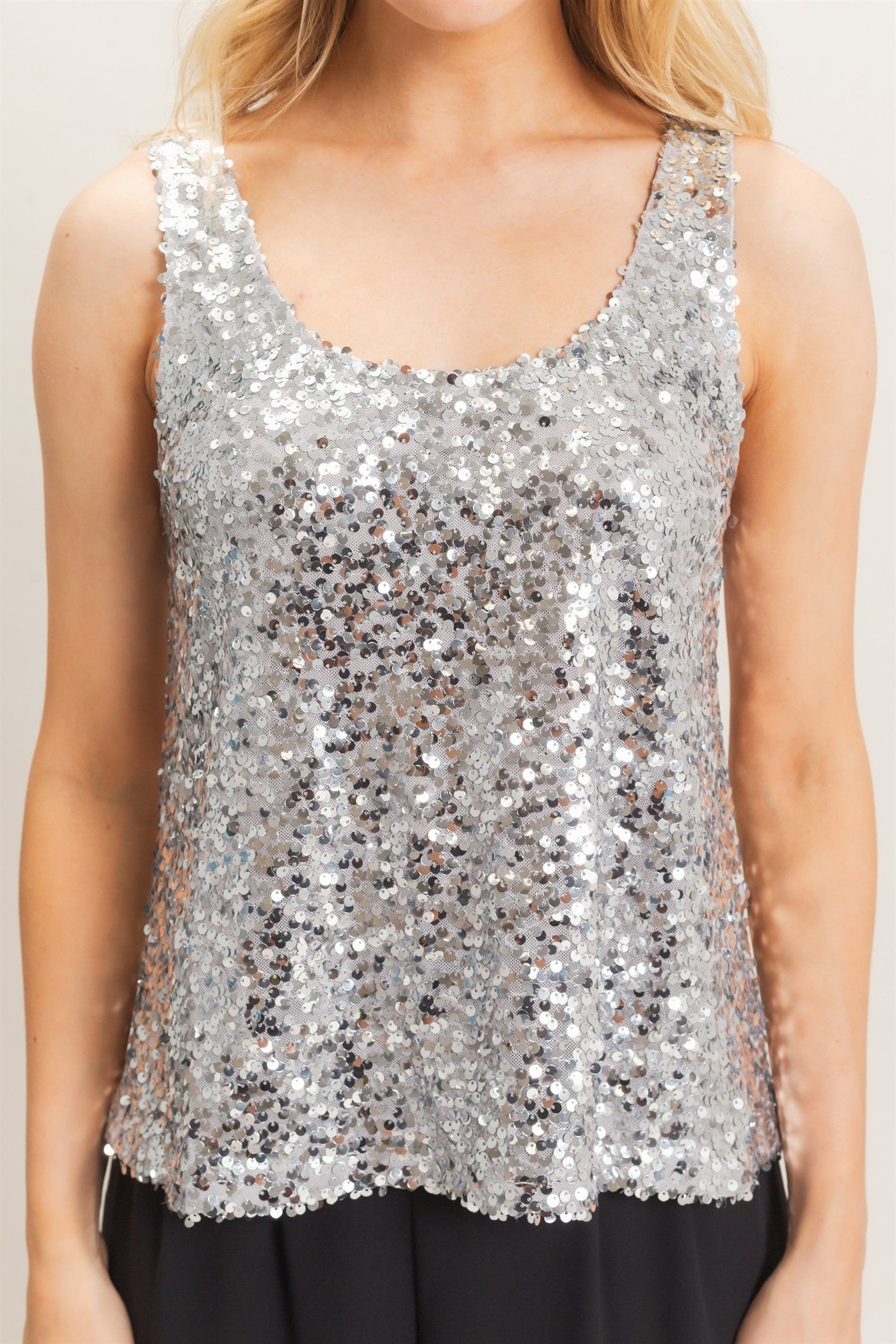 Wholesale Sequin Scoop Neck Tank Tank Tops HF26E097 SILVER HYFVE