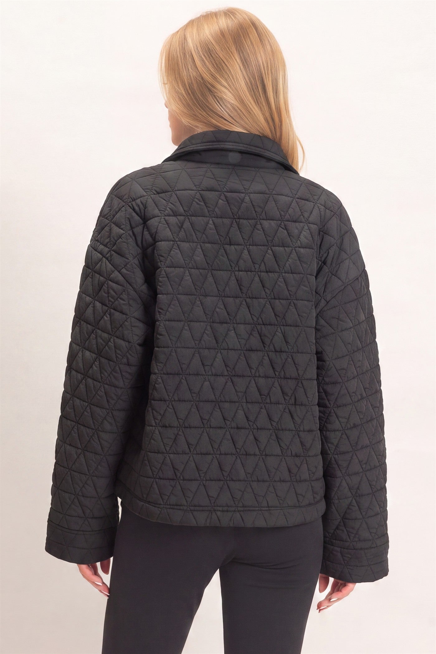 Wholesale Triangle Quilted Button-Up Jacket Coats & Jackets HF26F145 BLACK DOUBLE ZERO