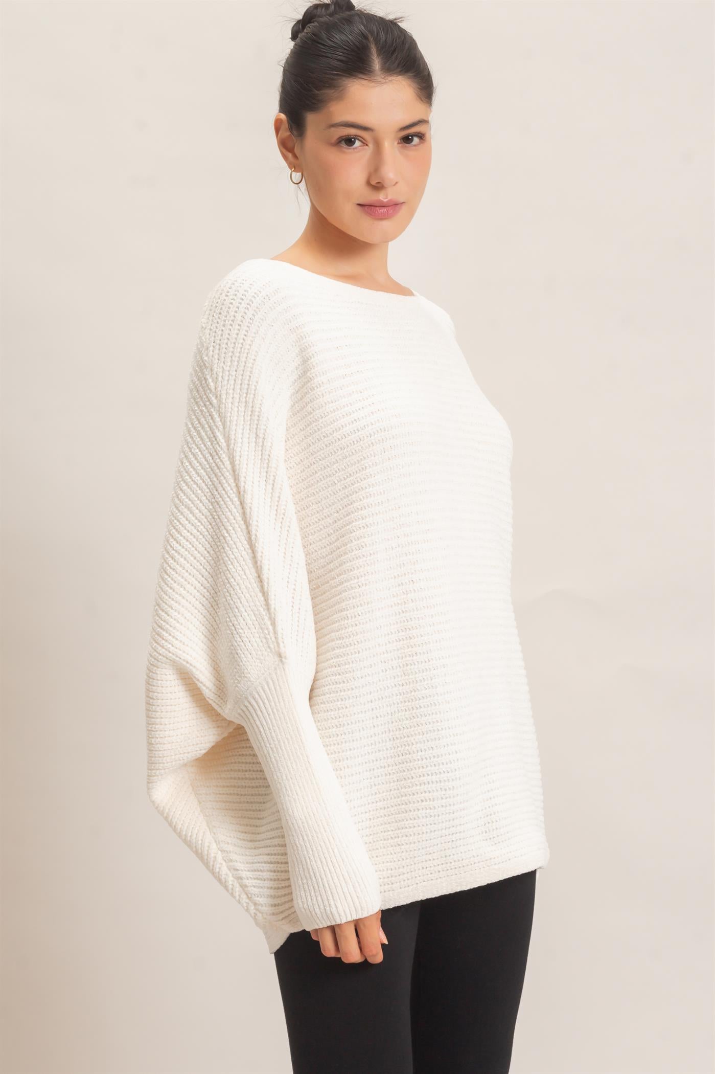 Wholesale Chenille Boat Neck Dolman Sleeve Sweater Sweaters HF26F185 CREAM HYFVE