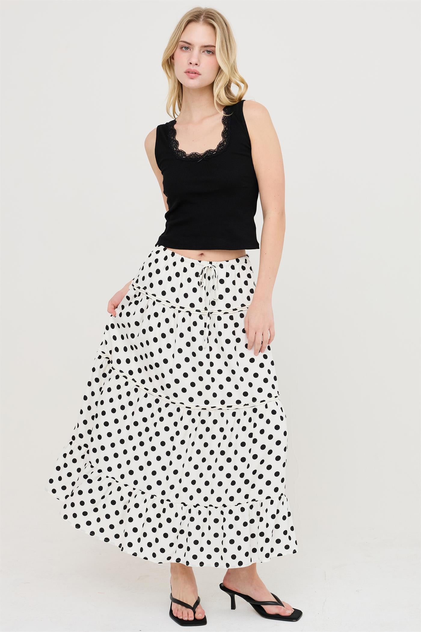 Wholesale Lace Trim Ribbed Tank Top Clothing Tops HF26A295 BLACK HYFVE