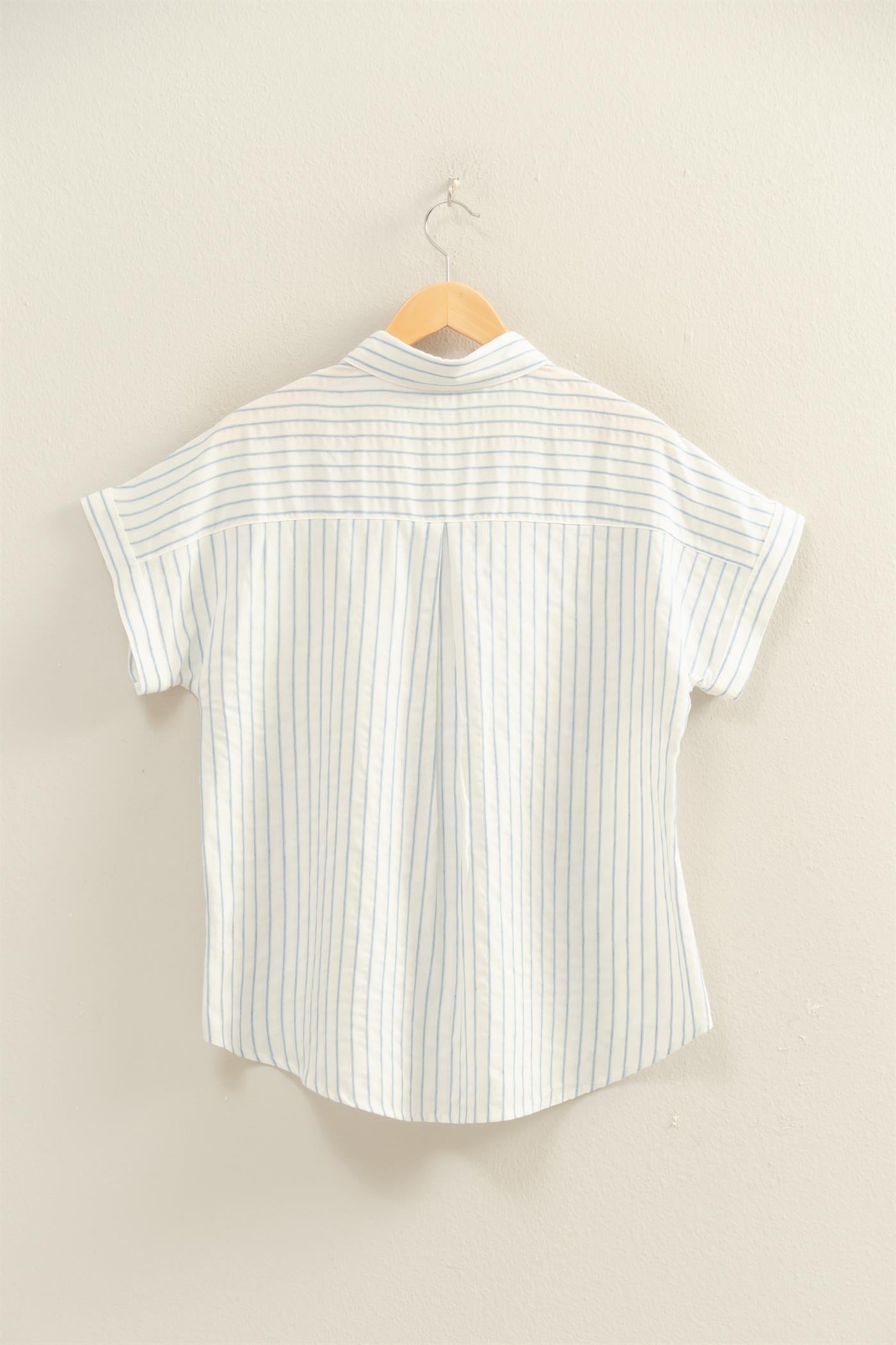 Wholesale Striped Button-Up Dolman Sleeve Shirt Shirts DZ26A207 BLUE DOUBLE ZERO