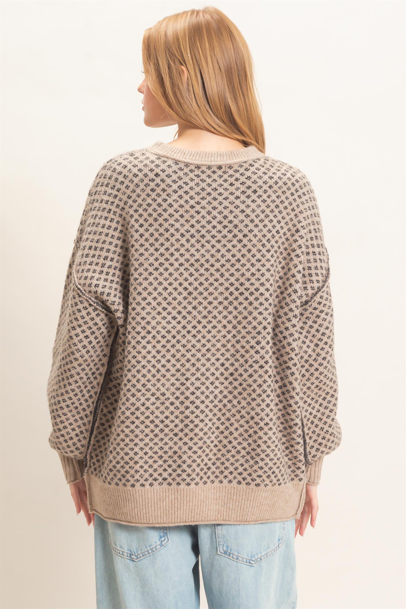 Wholesale Diamond Jacquard Knit Sweater Sweaters HF26E891 TAUPE HYFVE