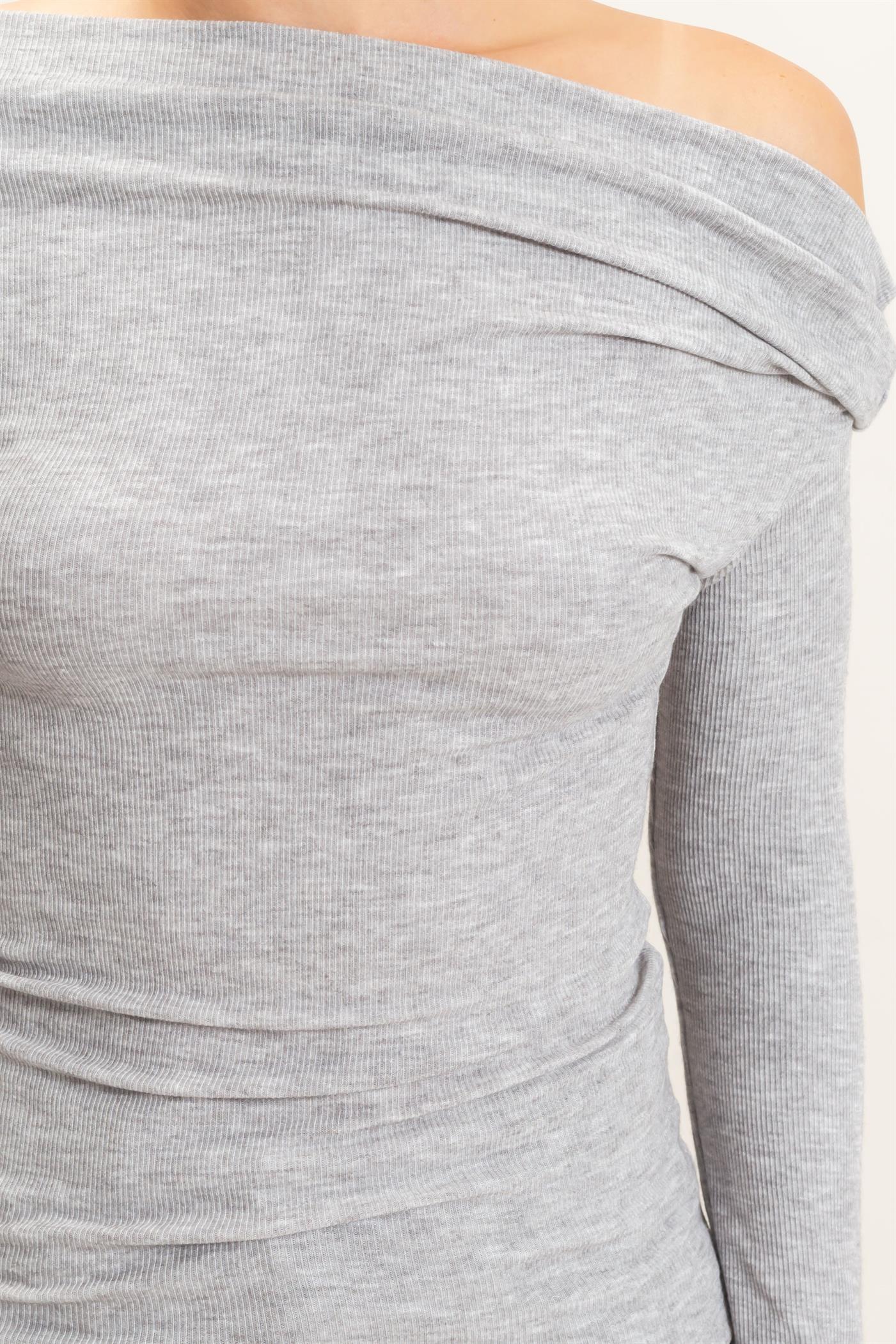 Wholesale Asymmetrical Off-Shoulder Top Clothing Tops HF26E377 HEATHER GRAY HYFVE