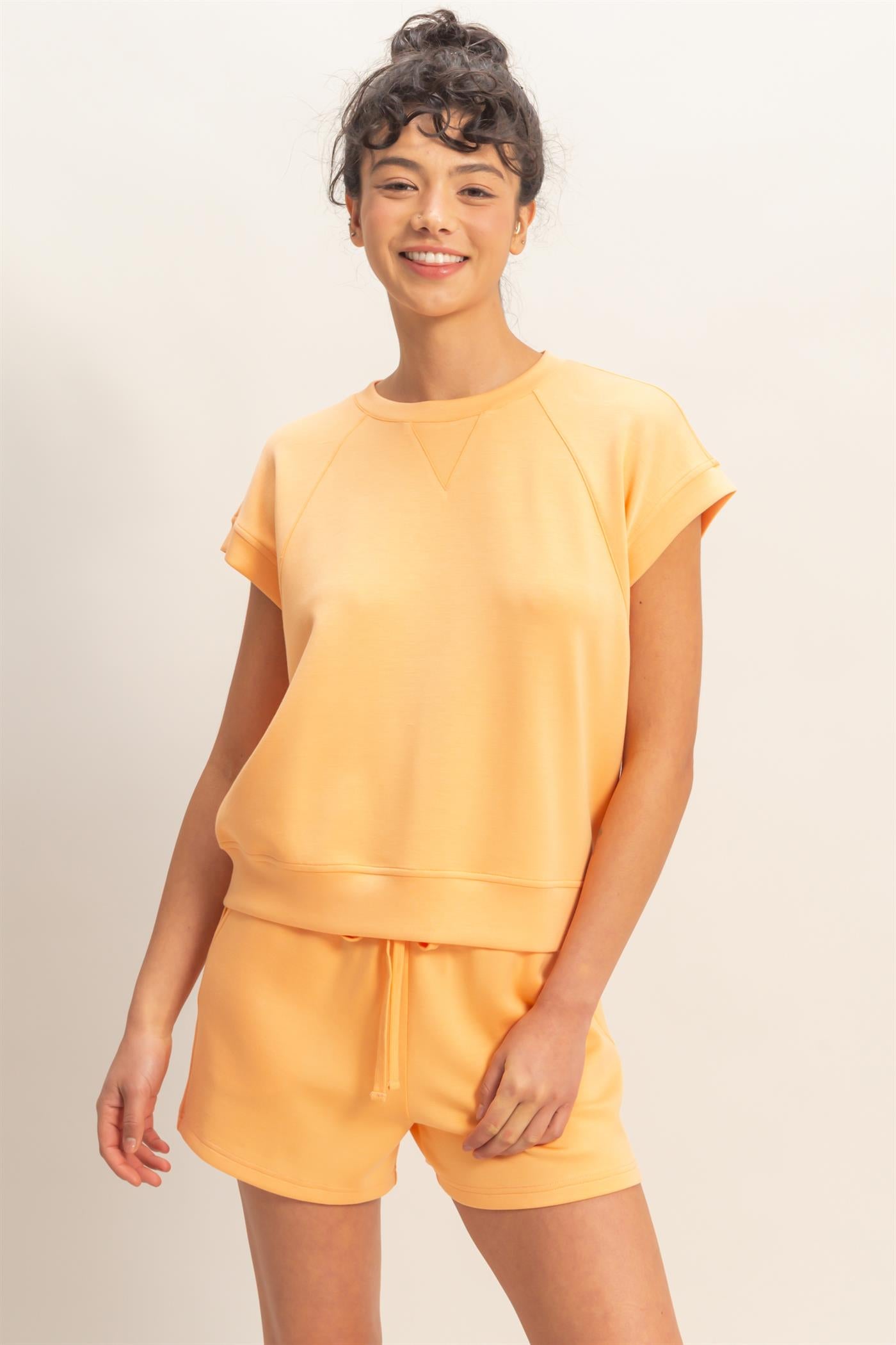 Wholesale Crew Neck Sleeveless Top And Shorts Set Clothing DZ26C575-SET APRICOT DOUBLE ZERO