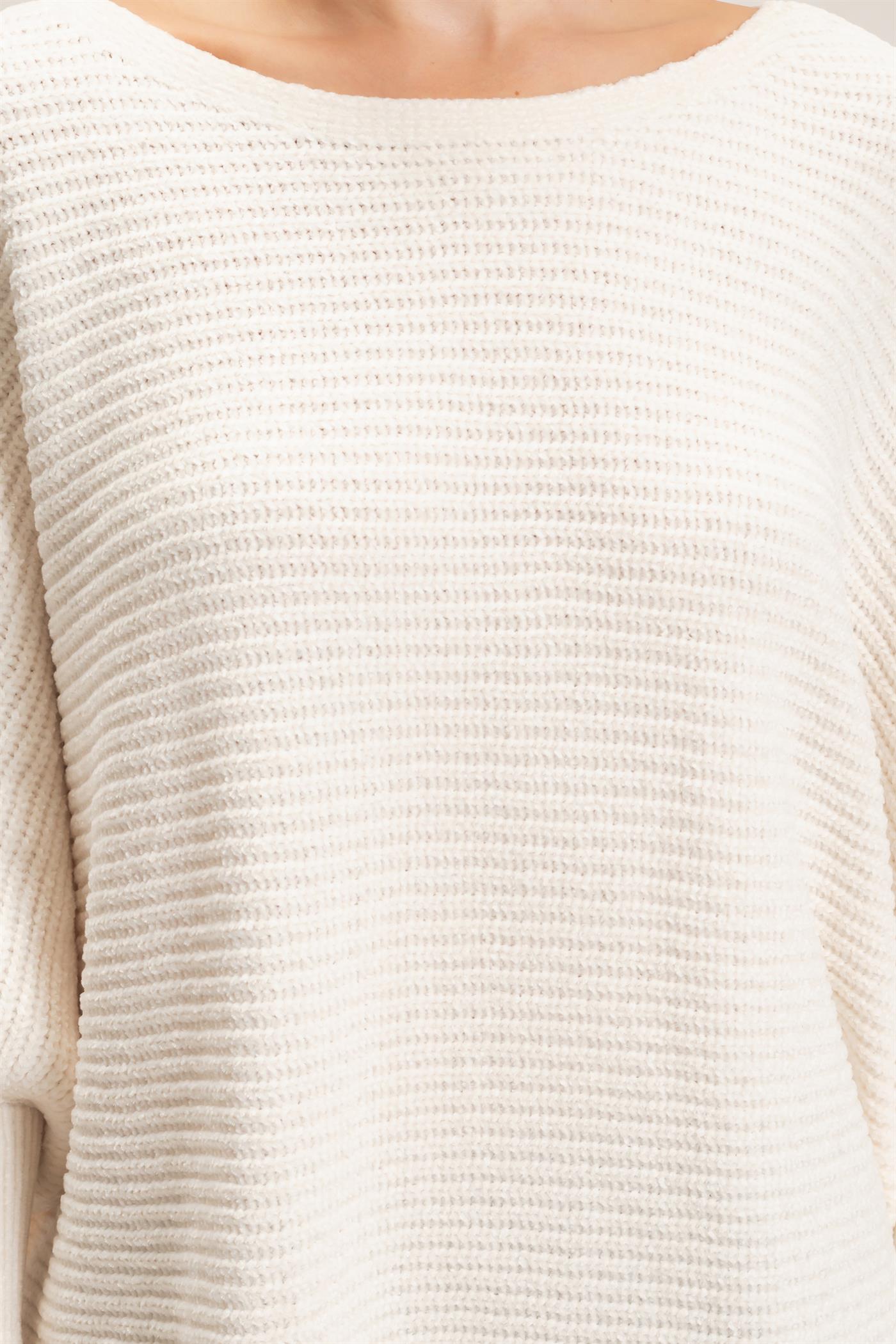 Wholesale Chenille Boat Neck Dolman Sleeve Sweater Sweaters HF26F185 CREAM HYFVE