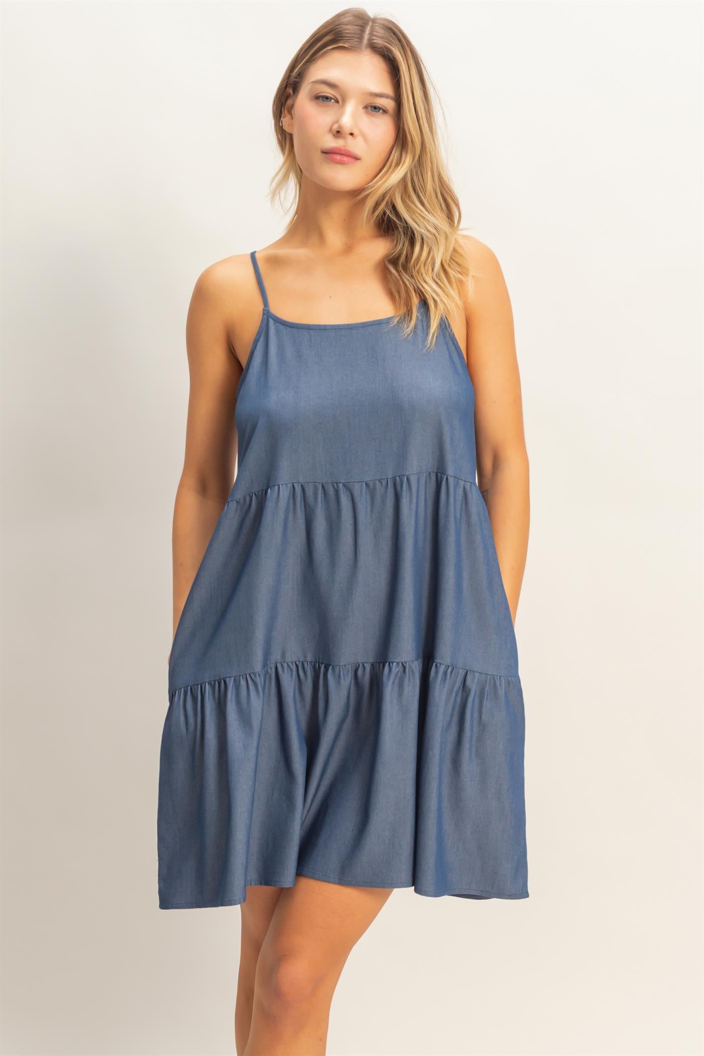 Wholesale Tiered Spaghetti Strap Dress Dresses HF26E426-D D.DENIM HYFVE