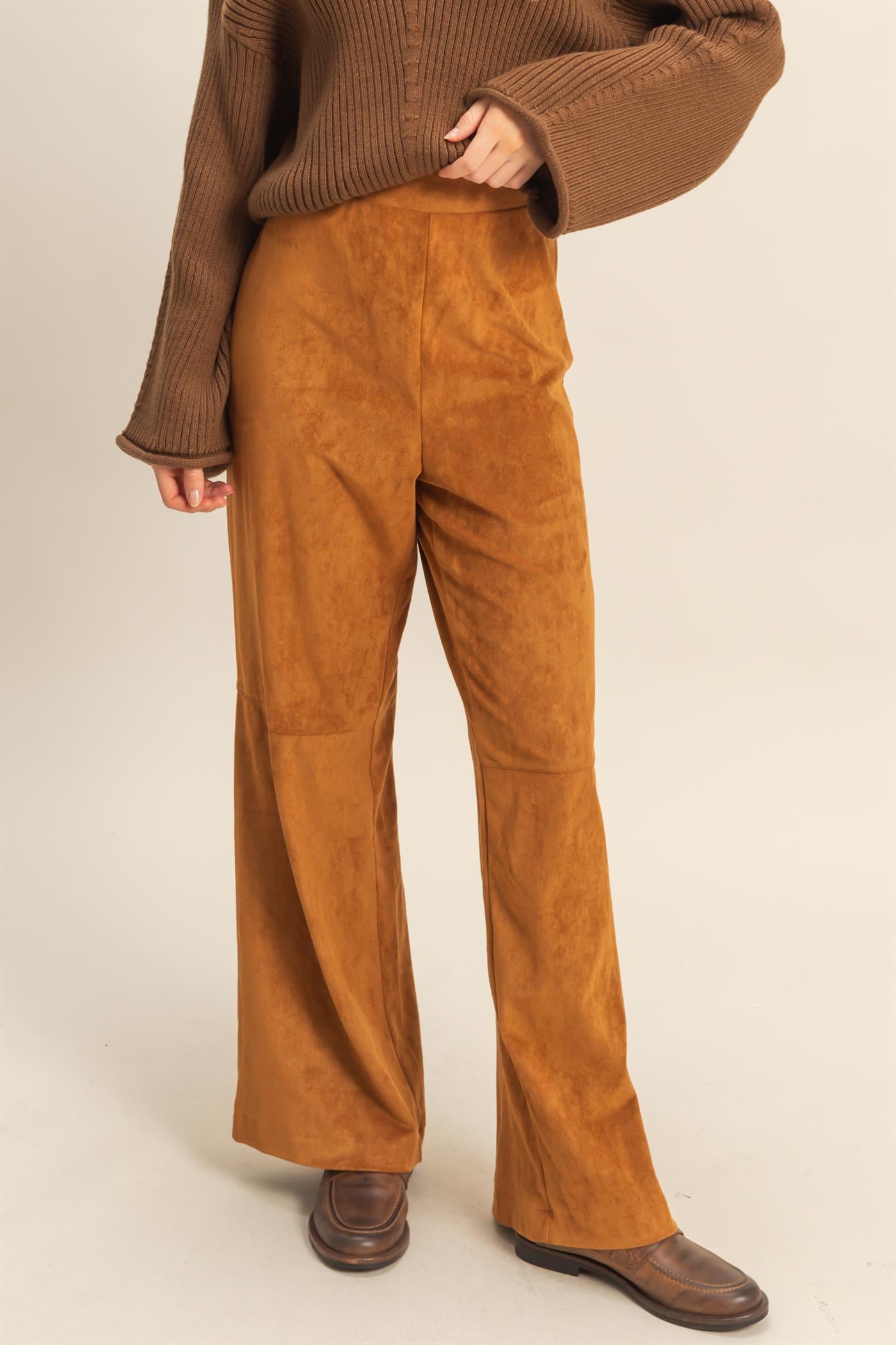 Wholesale Suede Wide-Leg Pants With Tailored Fit Pants HF26A592 CAMEL HYFVE