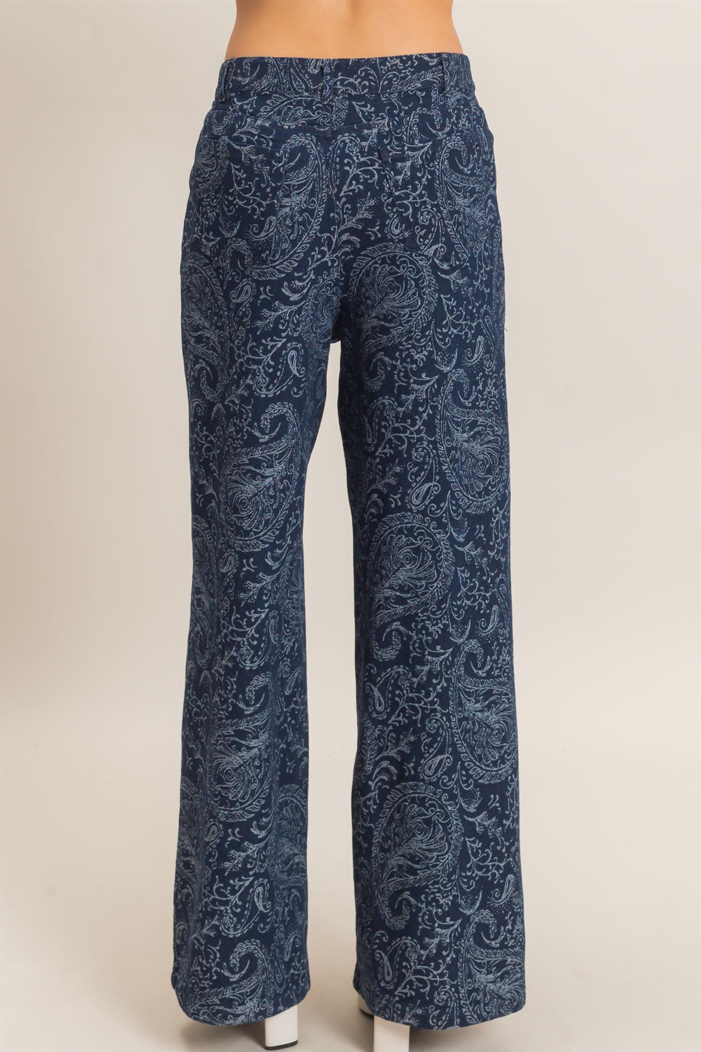 Wholesale Paisley Print Wide-Leg Pants Pants HF26F024 NAVY HYFVE