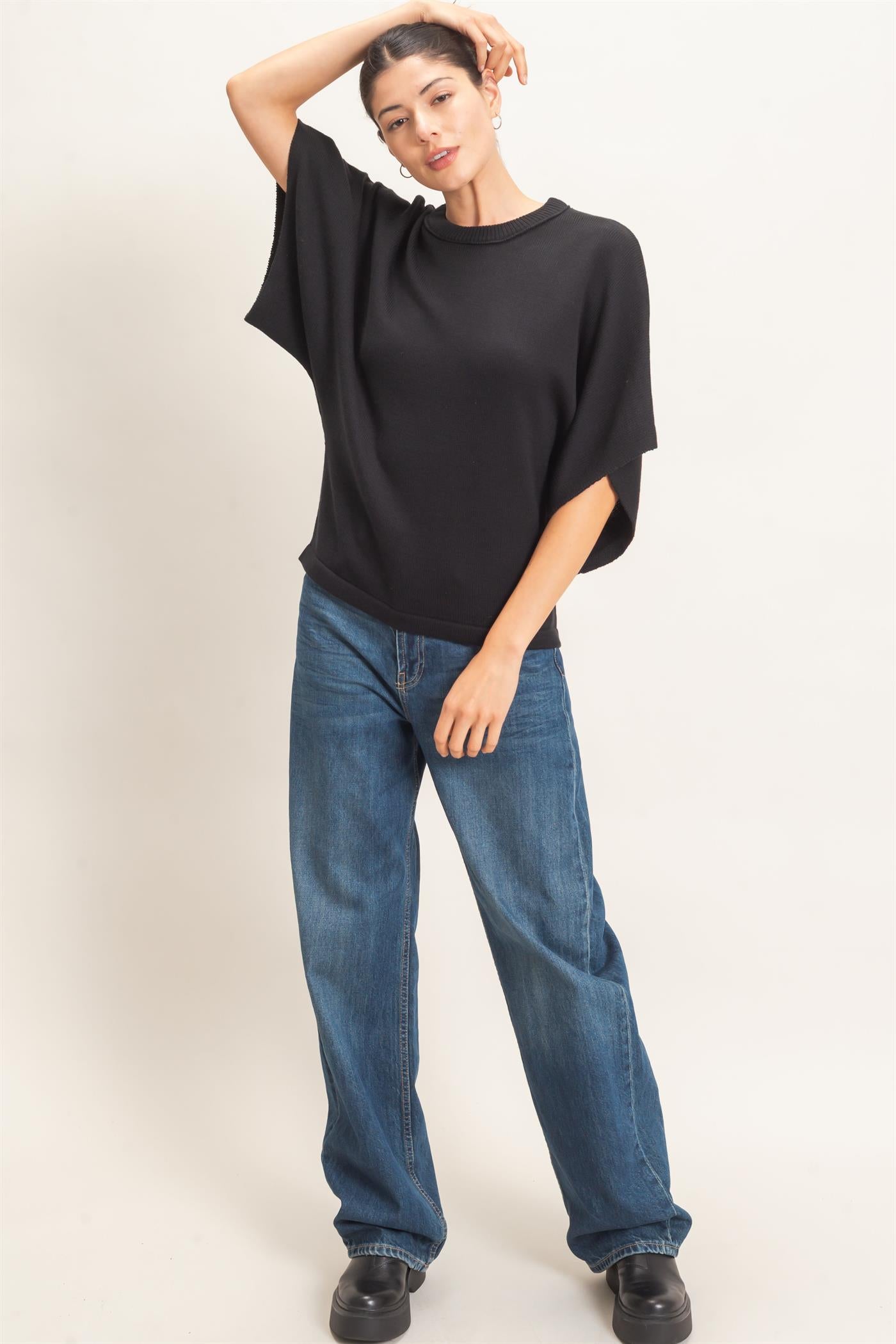 Wholesale Crew Neck Short Sleeve Sweater Sweaters HF26E378 BLACK HYFVE
