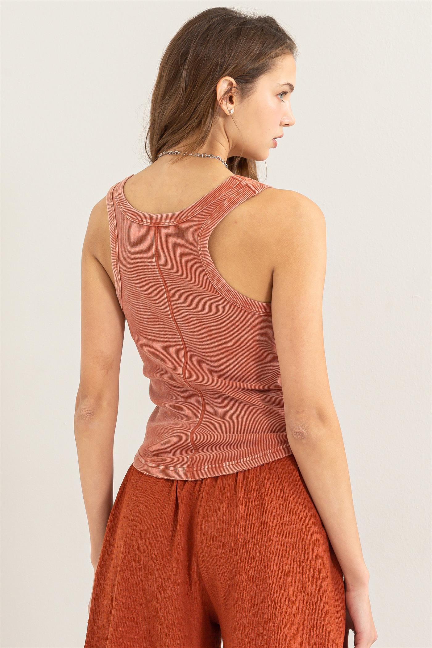 Wholesale Acid Washed Tank Top Clothing Tops DZ24A649-D BAKED CLAY DOUBLE ZERO