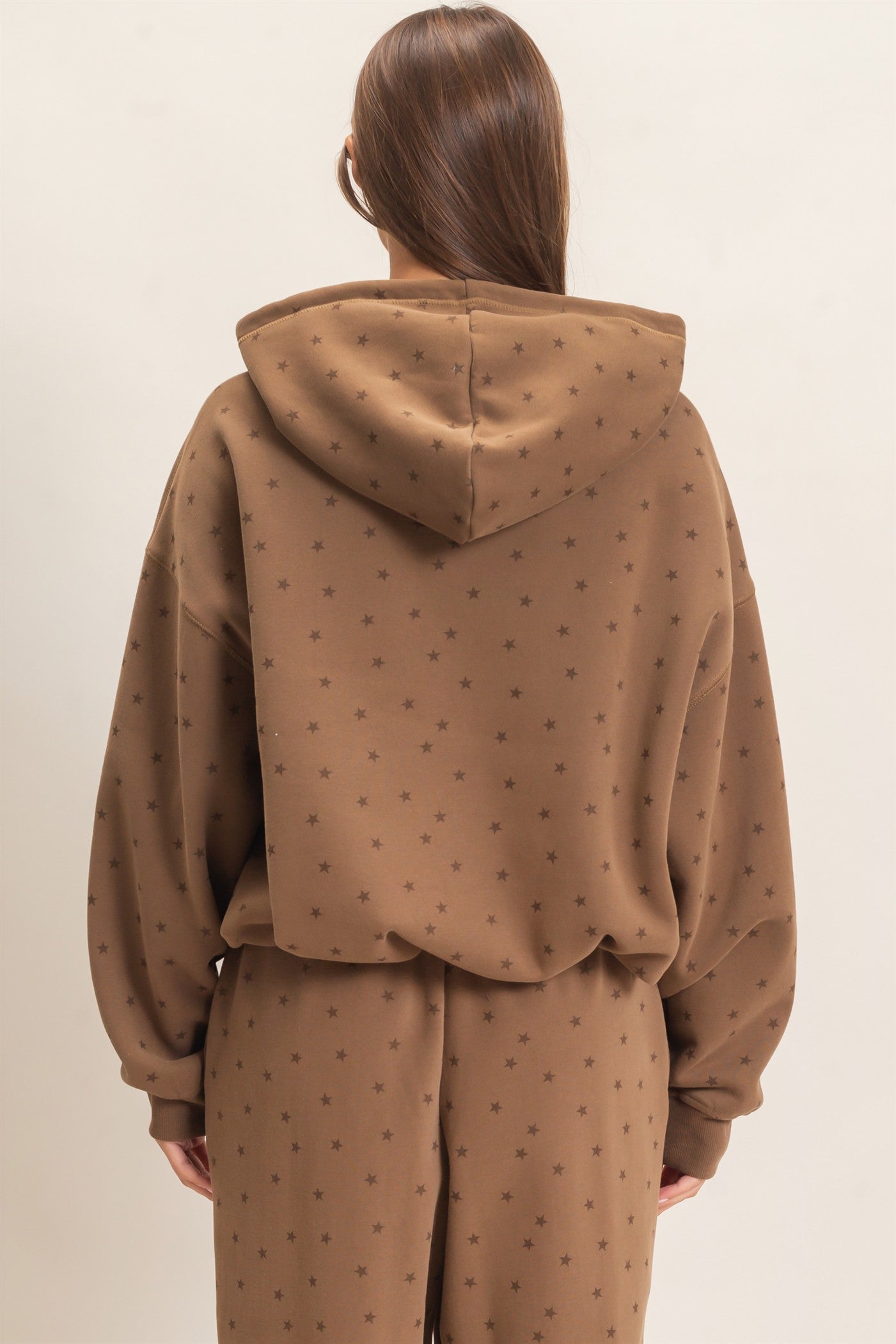 Wholesale Star Print Bubble Hoodie Hoodies DZ26C911 MOCHA DOUBLE ZERO