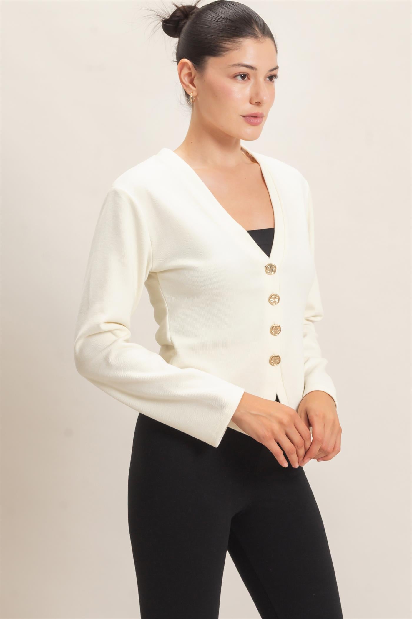 Wholesale V-Neck Buttoned Cardigan Cardigans HF26E540 CREAM HYFVE