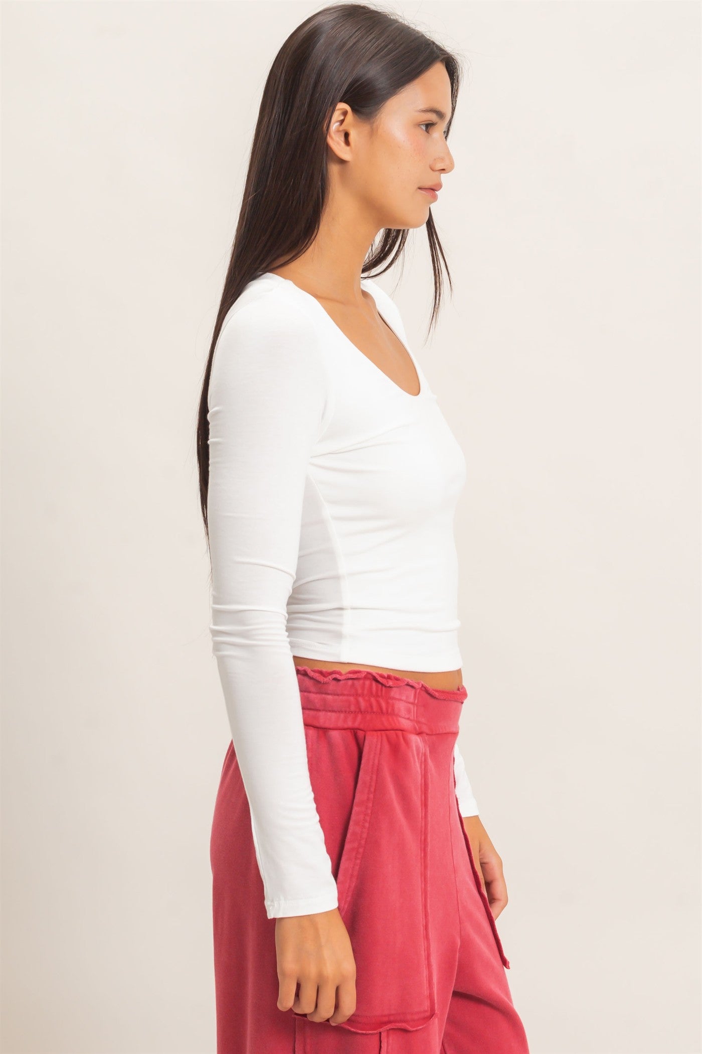 Wholesale Scoop Neck Long Sleeve Top Clothing Tops DZ26E250 OFF WHITE DOUBLE ZERO