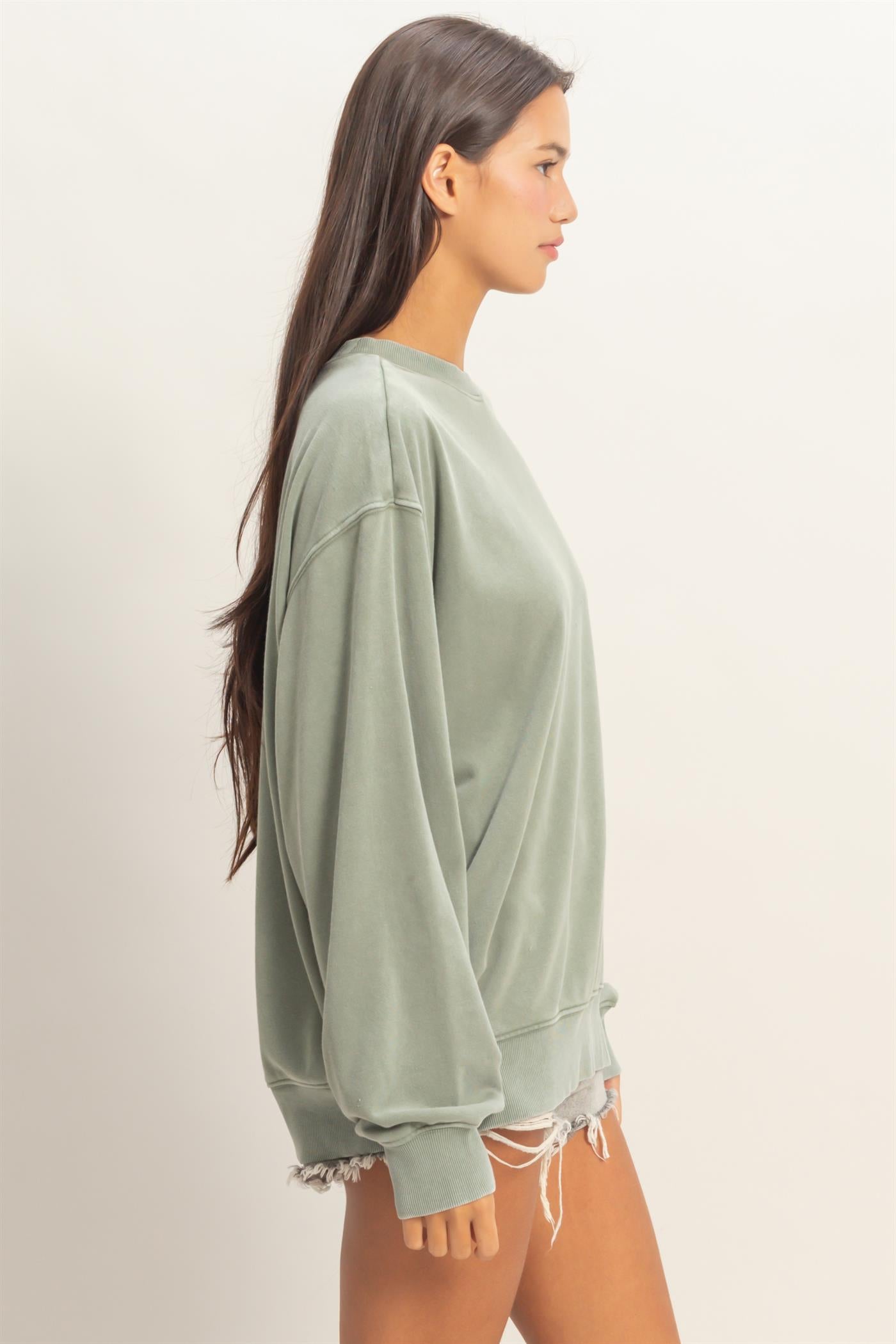 Wholesale Mineral Washed Crew Neck Sweatshirt Sweatshirts DZ26A262 SAGE GREEN DOUBLE ZERO