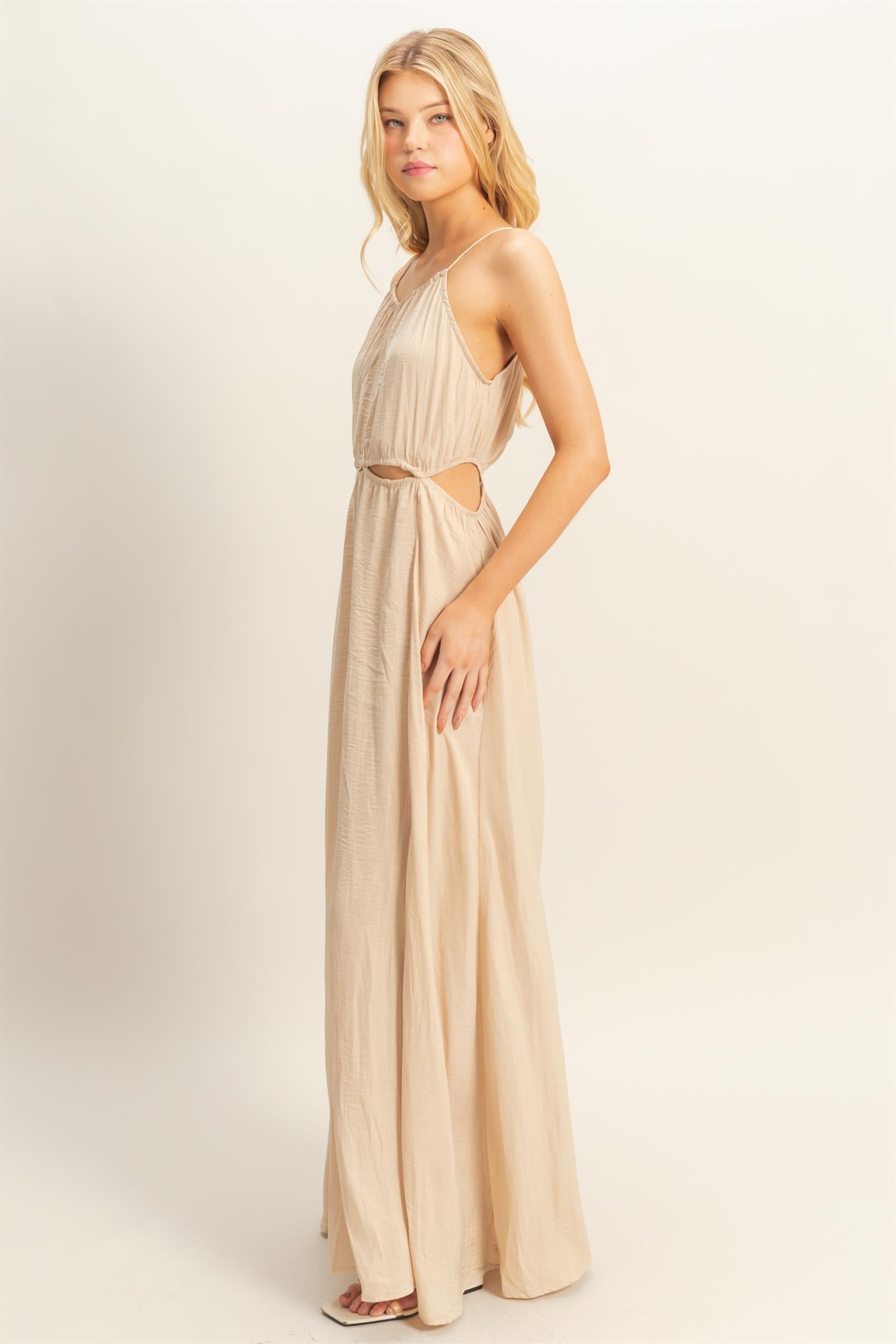 Wholesale Side Cutout Side Slit Maxi Dress Dresses HF25E129 L.SAND HYFVE