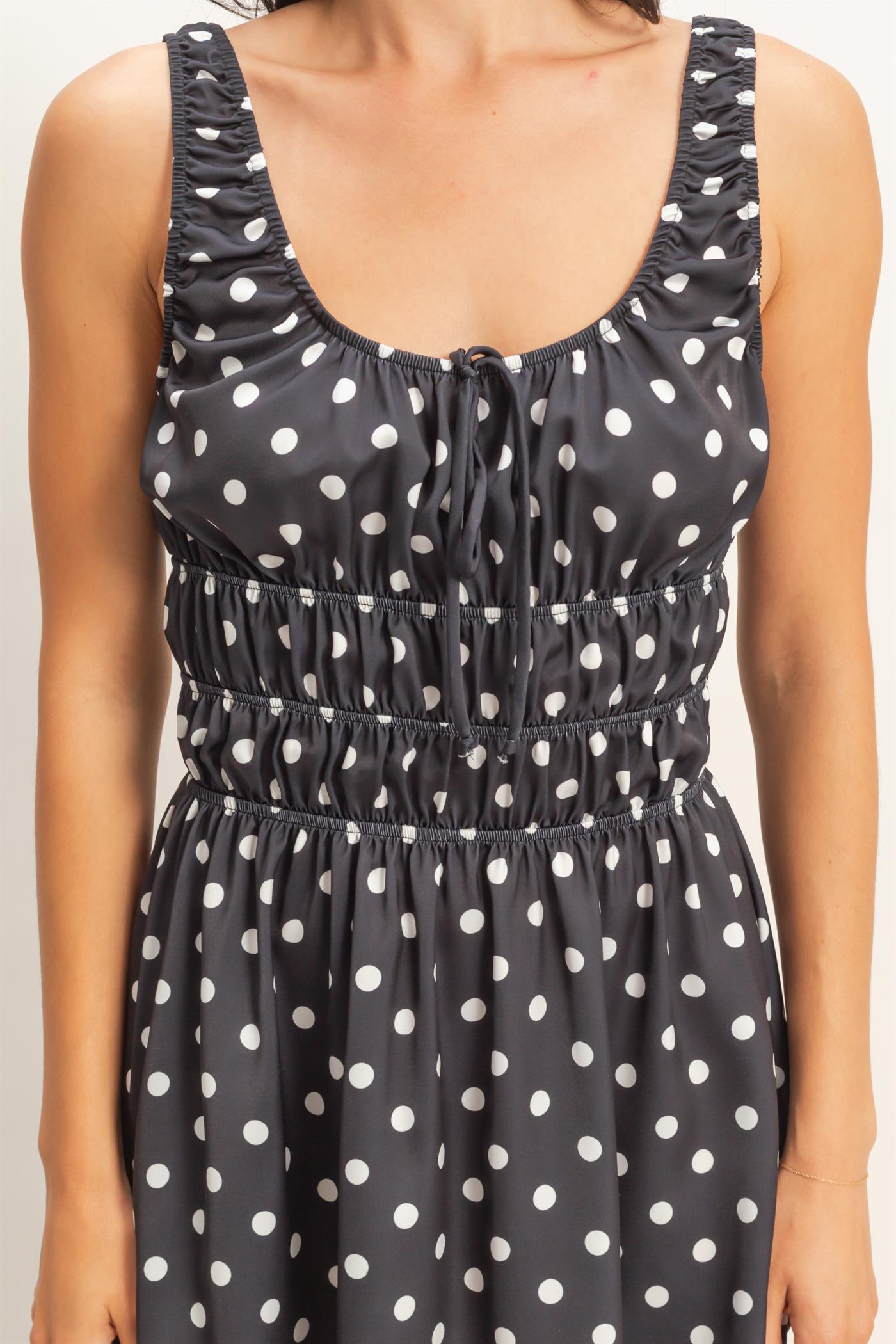 Wholesale Satin Polka Dot Mini Dress With Tie Dresses DZ25E064 BLACK DOUBLE ZERO