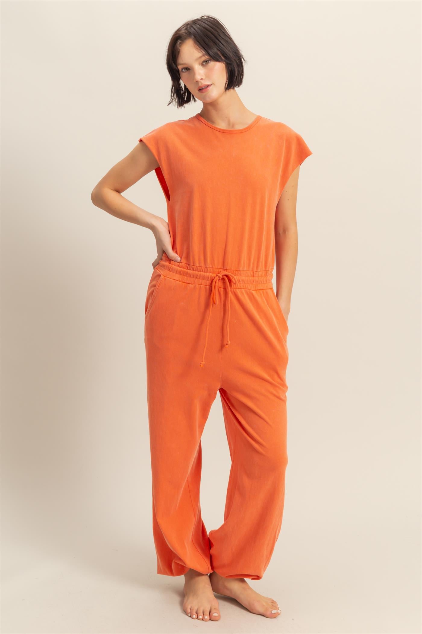 Wholesale Short Sleeve Casual Jumpsuit Clothing DZ24C619 TOMATO DOUBLE ZERO