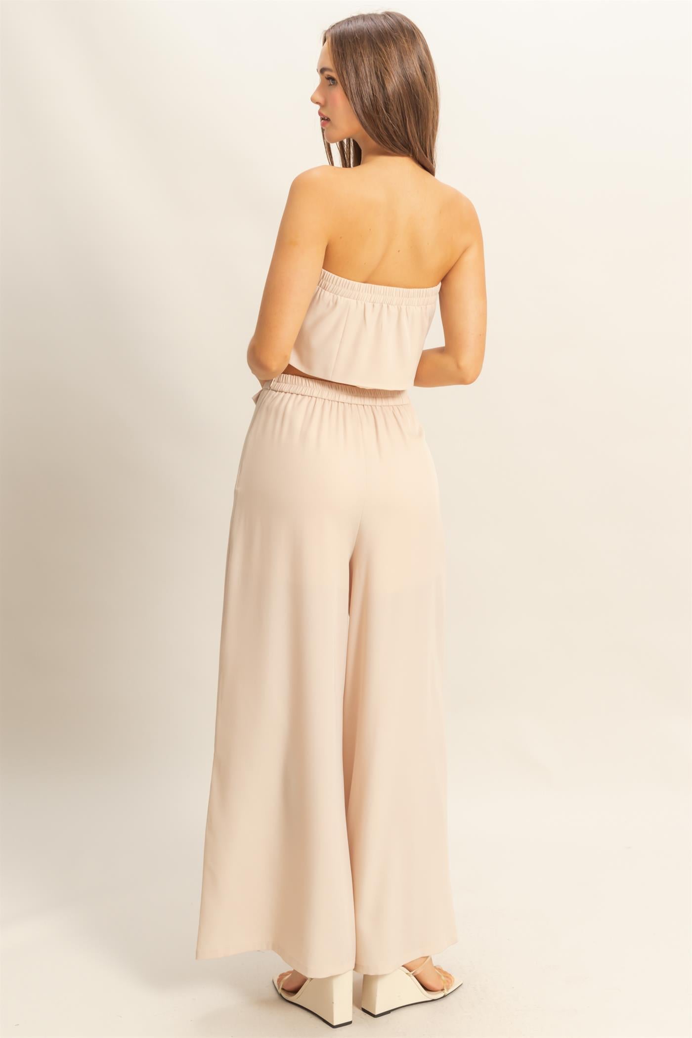 Wholesale Strapless Buttoned Top And Pants Set Clothing HF25E017-SET BEIGE HYFVE