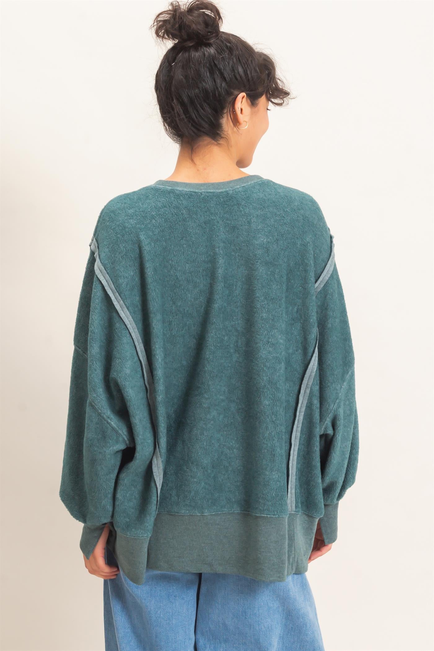 Wholesale Oversized Raw Edge Crew Neck Sweatshirt Sweatshirts DZ26E273 DARK TEAL DOUBLE ZERO