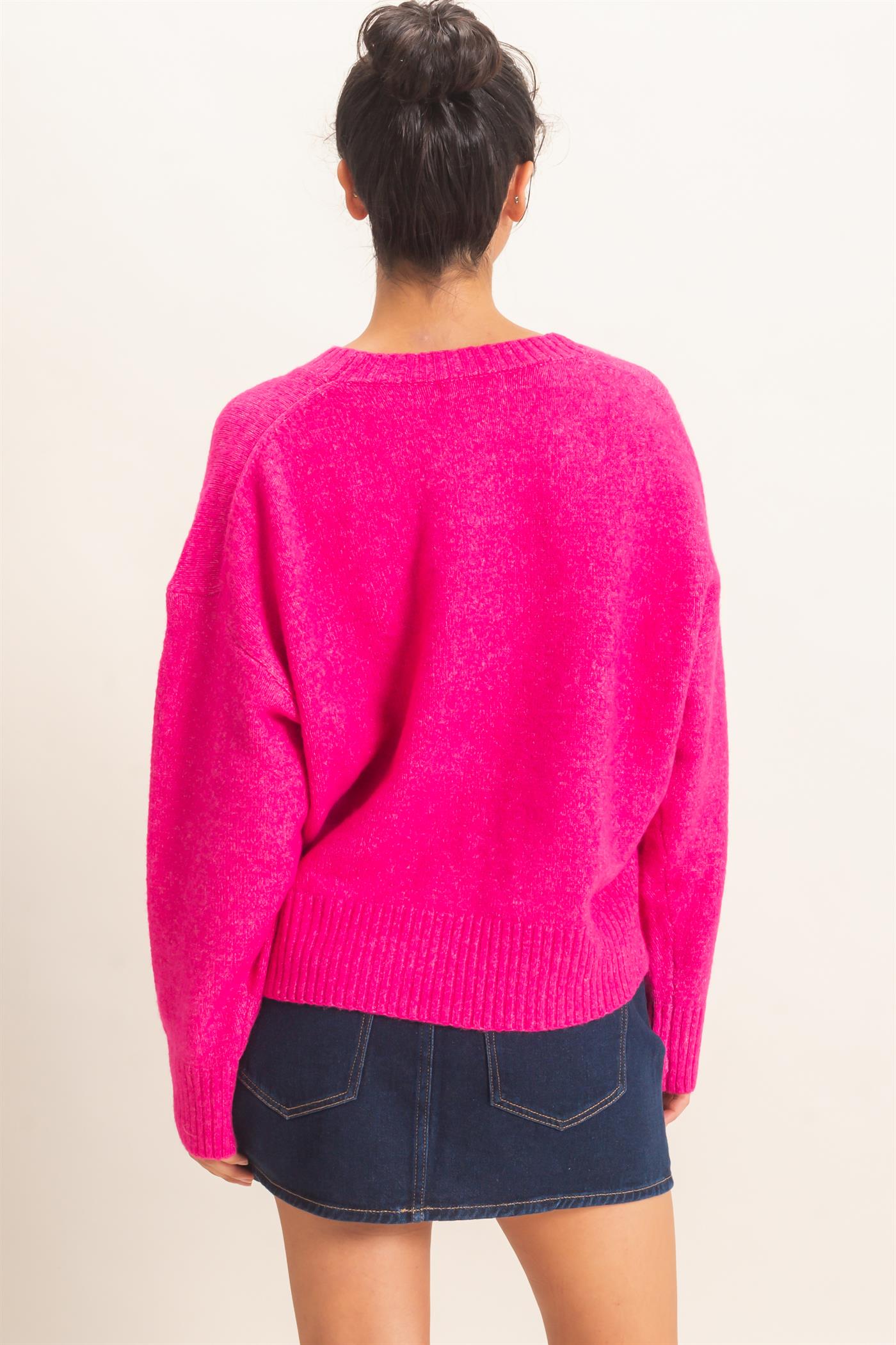 Wholesale Relaxed Fit Crew Neck Sweater Sweaters DZ26E956 FUCHSIA DOUBLE ZERO