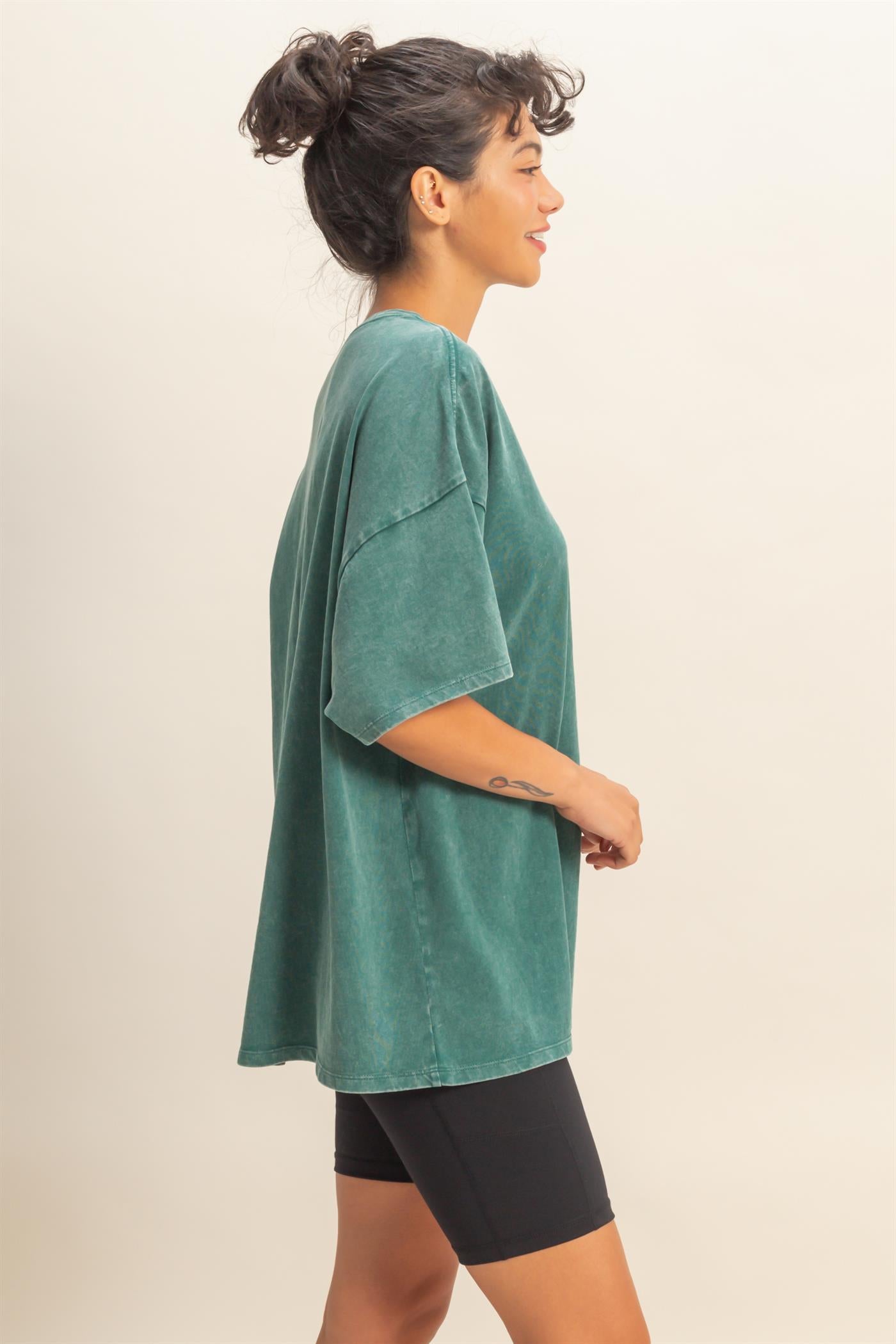 Wholesale Oversized Mineral Wash T-Shirt T-Shirts DZ26A031 DARK TEAL DOUBLE ZERO