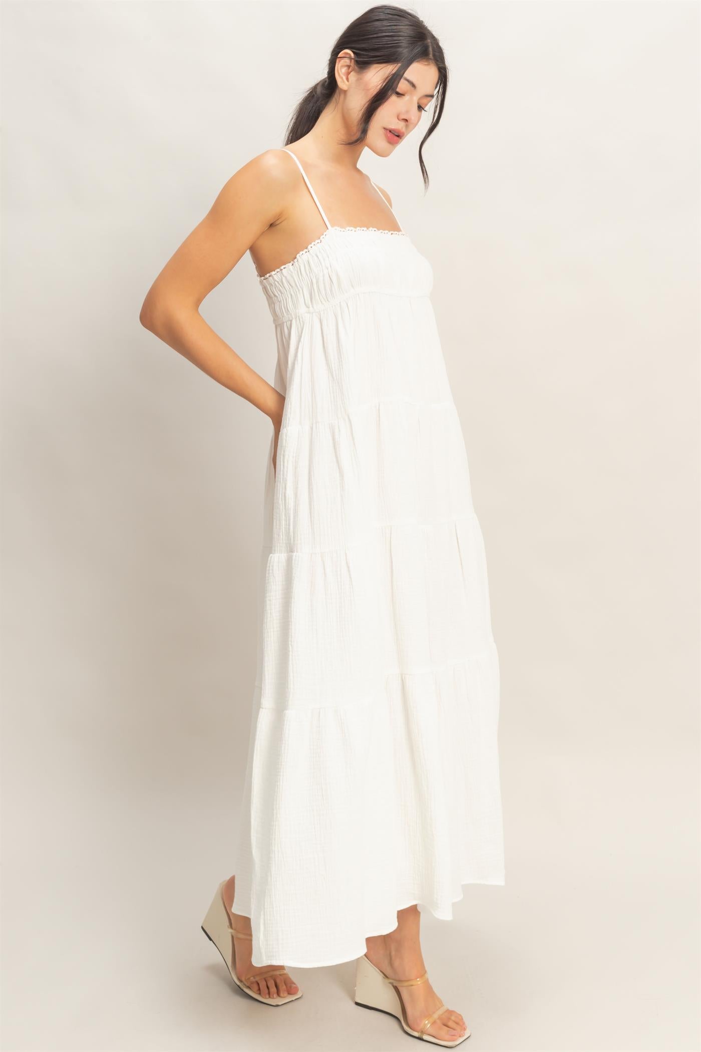 Wholesale Smocked Tiered Maxi Dress Dresses HF26C303 OFF WHITE HYFVE
