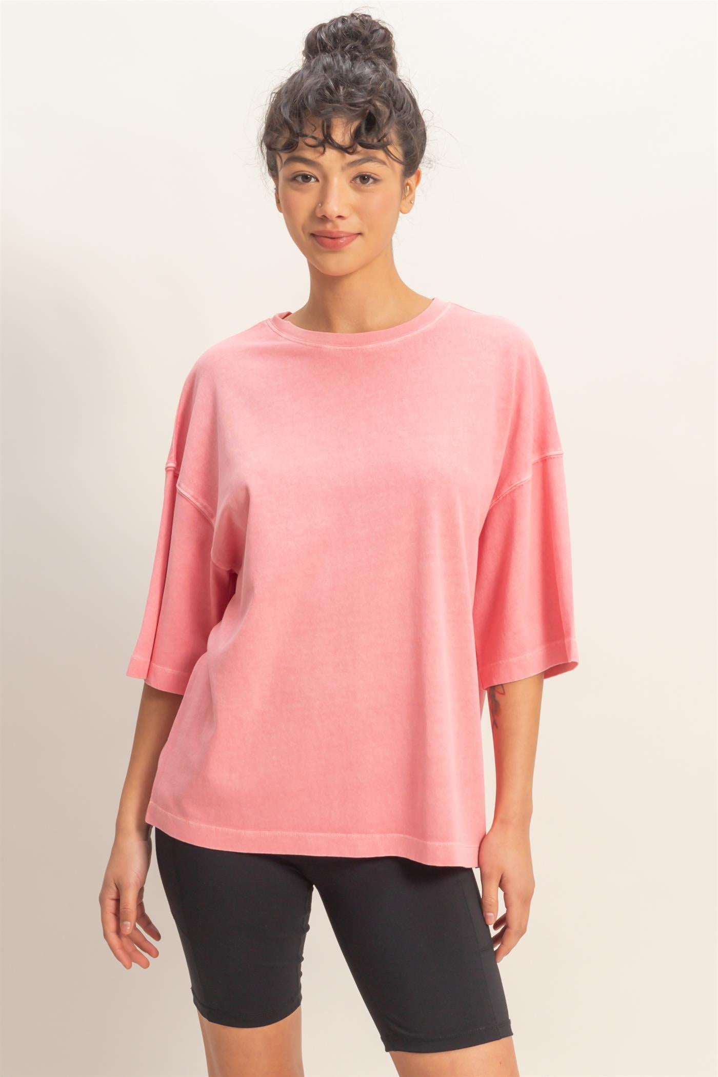 Wholesale Pigment Dye Oversized Half-Sleeve T-Shirt Clothing Tops DZ26A459 TAFFY PINK DOUBLE ZERO