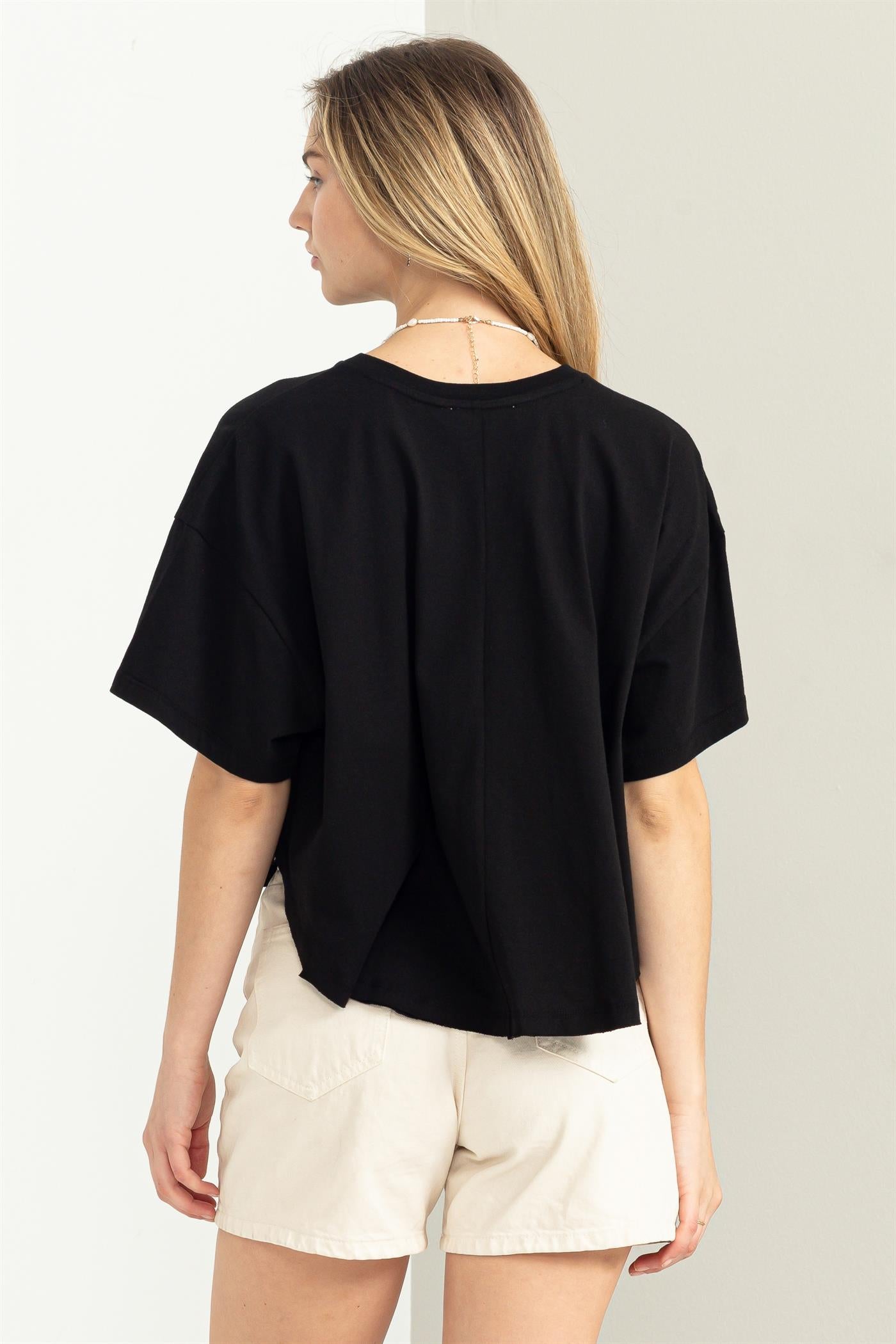 Wholesale Stay Easy Flutter Sleeve High-Low Top Clothing Tops DZ23C410 BLACK DOUBLE ZERO