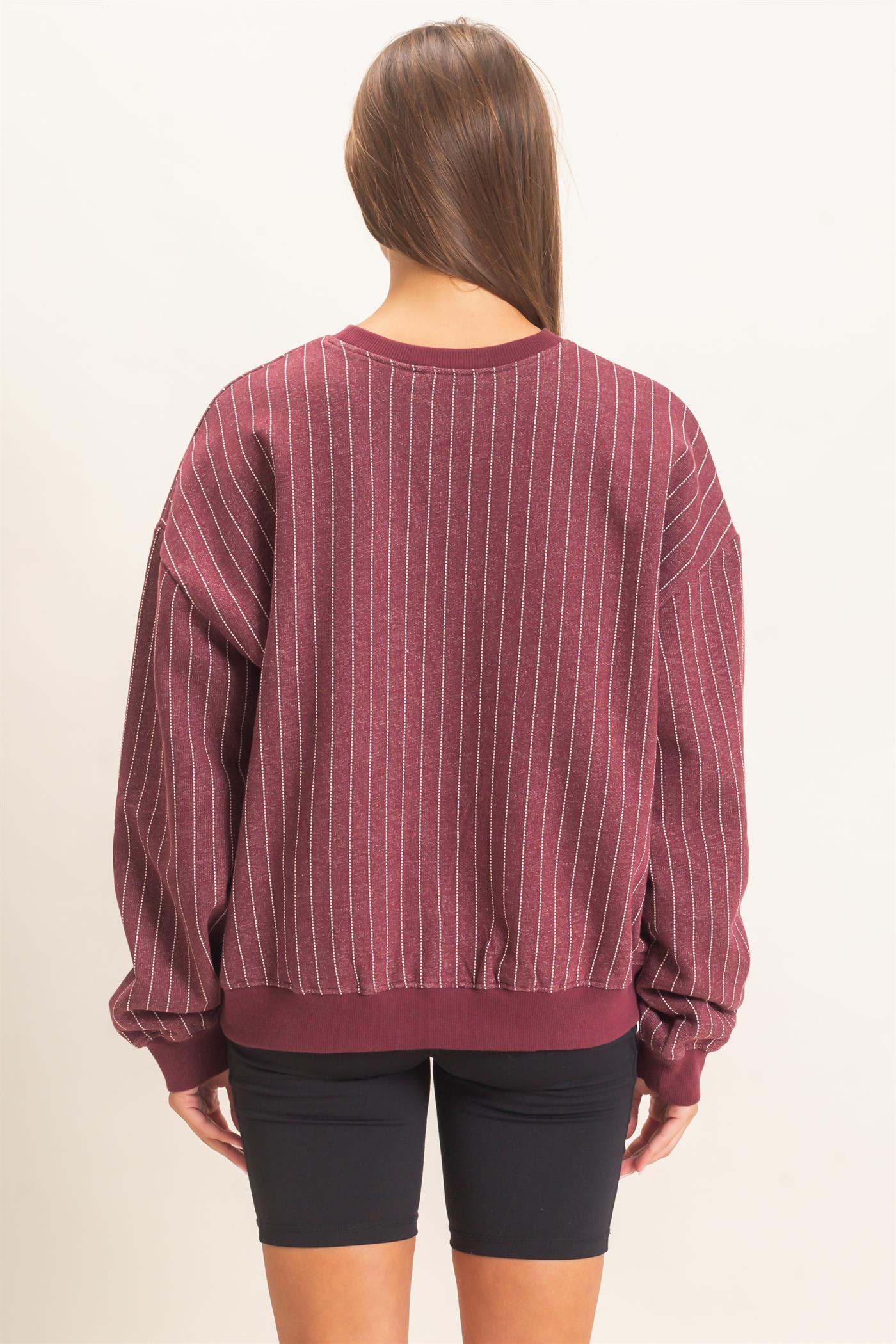 Wholesale Pinstripe Crew Neck Sweatshirt Sweatshirts DZ26E627 DARK CHERRY DOUBLE ZERO