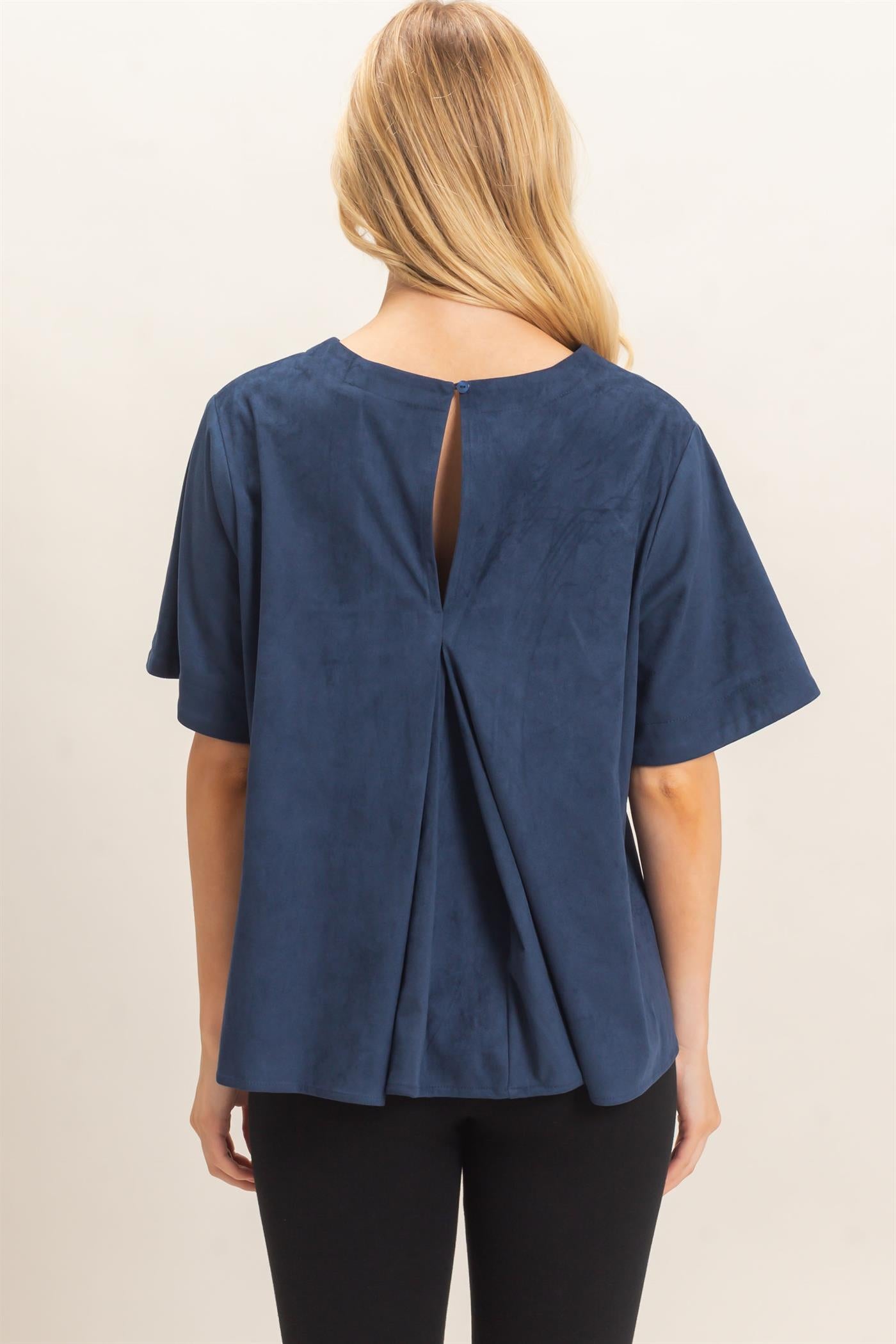 Wholesale Suede Boat Neck Top Clothing Tops HF26E351 MIDNIGHT NAVY HYFVE