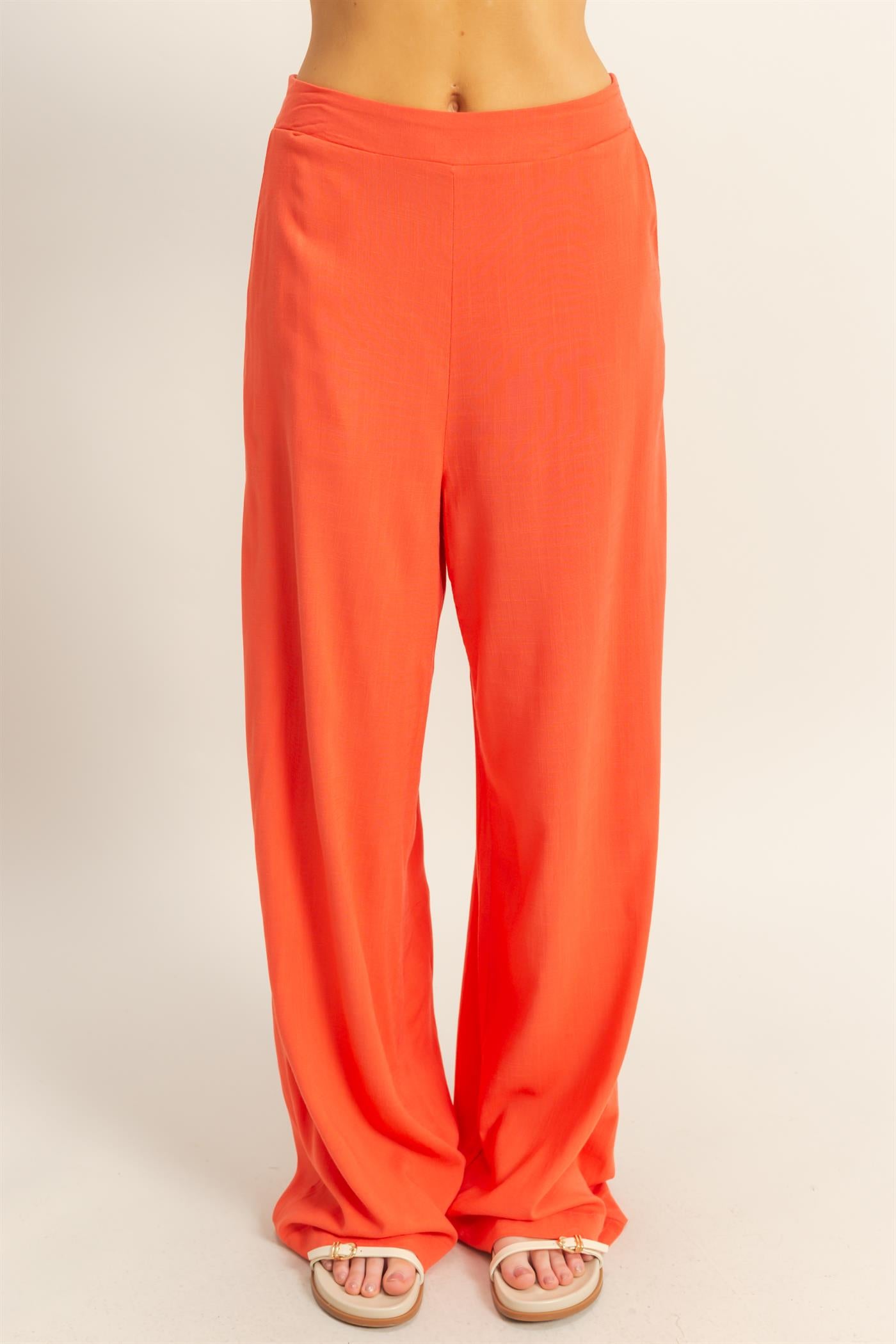 Wholesale Stretch Linen Top And Pants Set Clothing HF25E016-SET ORANGE RED HYFVE