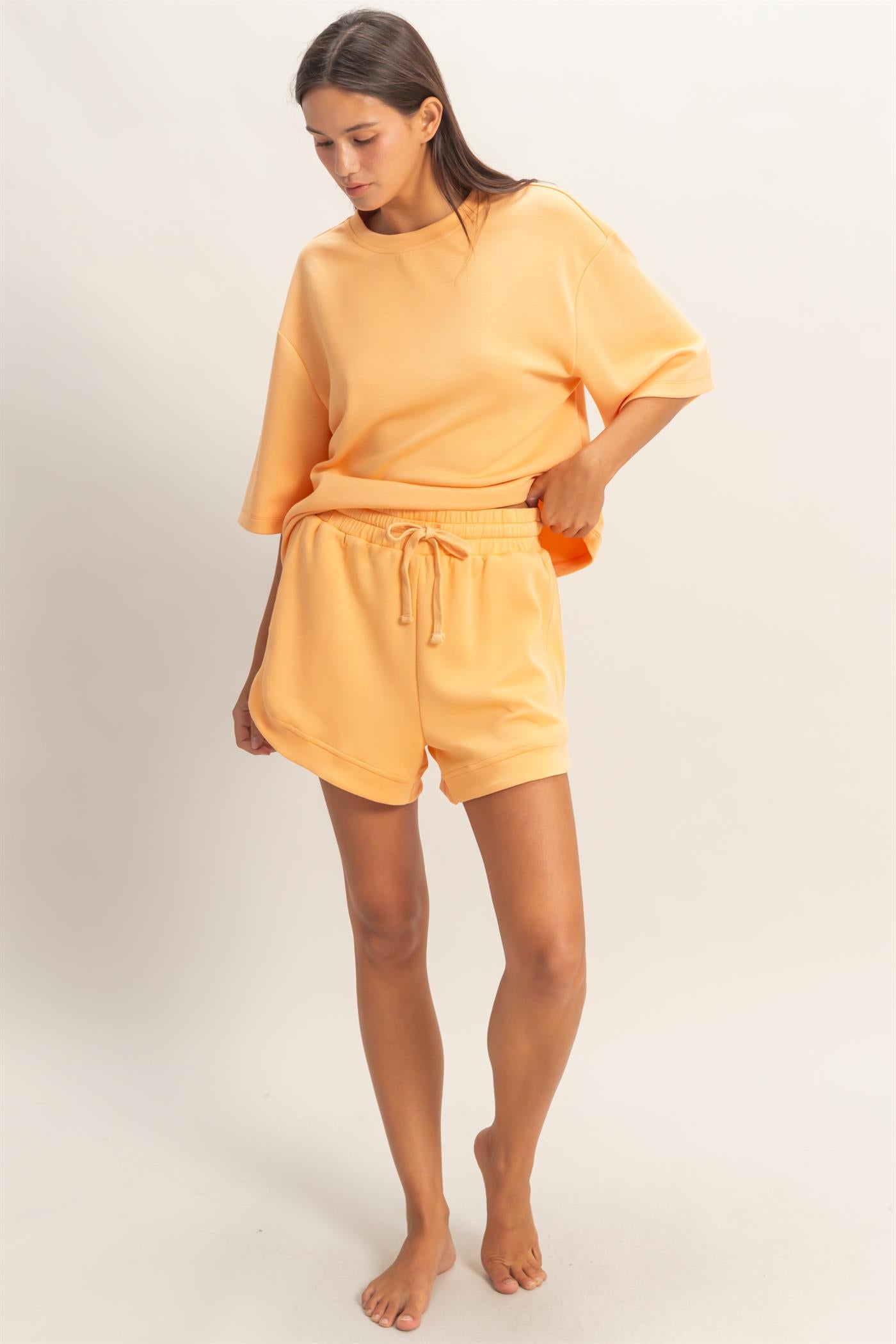 Wholesale Scuba Short Sleeve Boxy Top T-Shirts DZ26A271 APRICOT DOUBLE ZERO