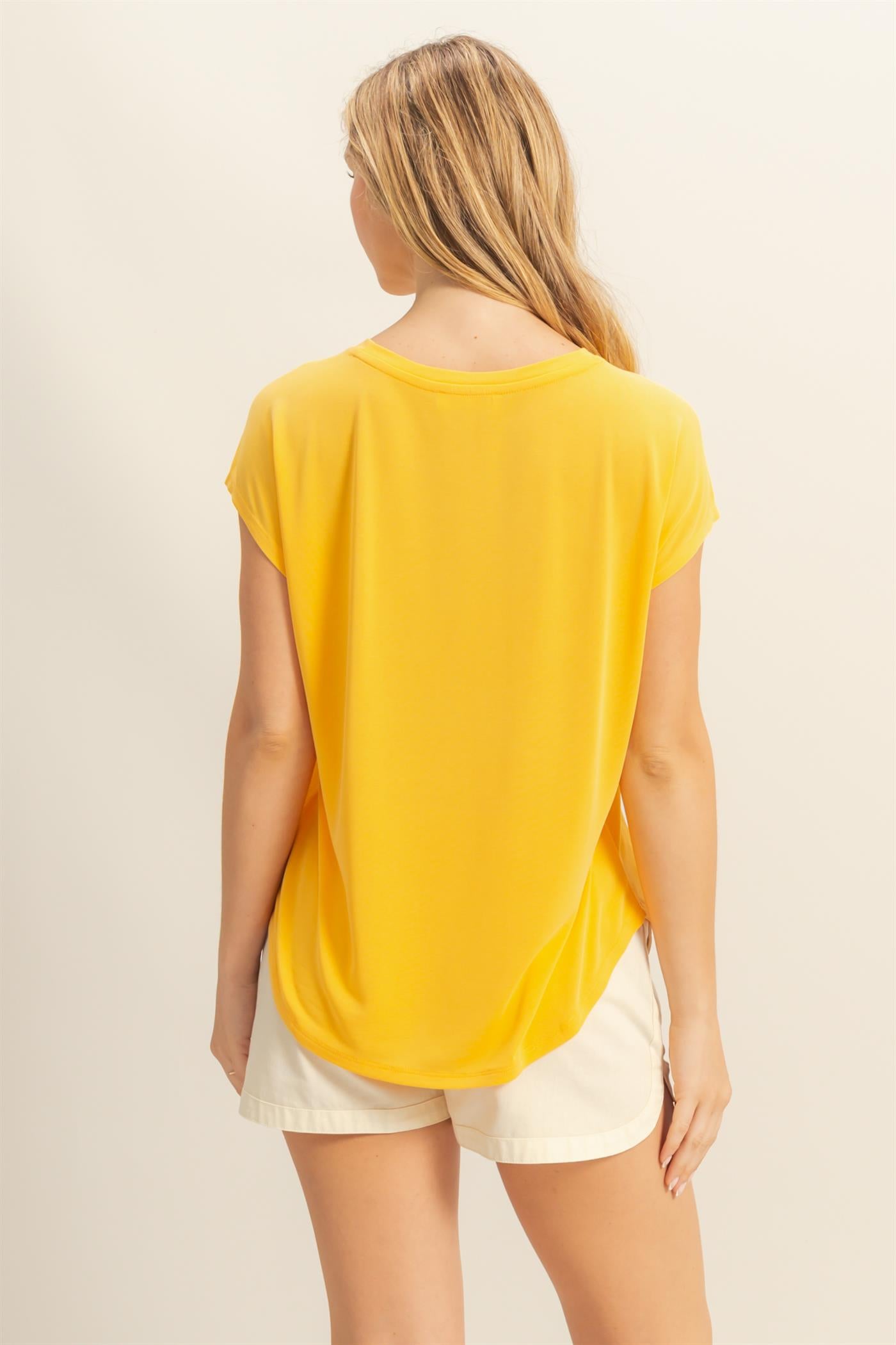 Wholesale Relaxed Dolman Short Sleeve Top Clothing Tops DZ25A902 SUNFLOWER DOUBLE ZERO