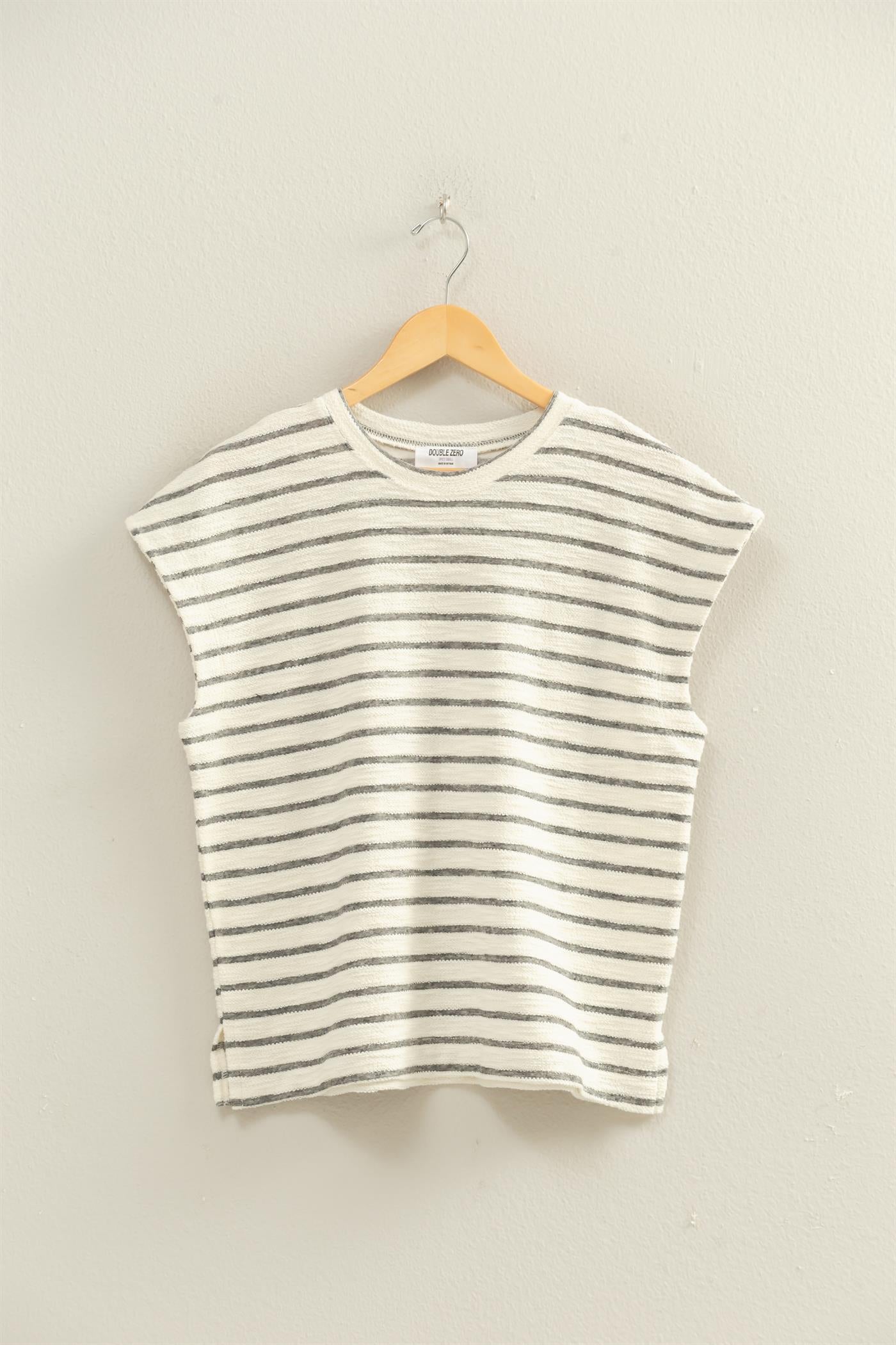 Wholesale Striped Round Neck Short Sleeve Top Clothing Tops DZ26A754 BLACK DOUBLE ZERO