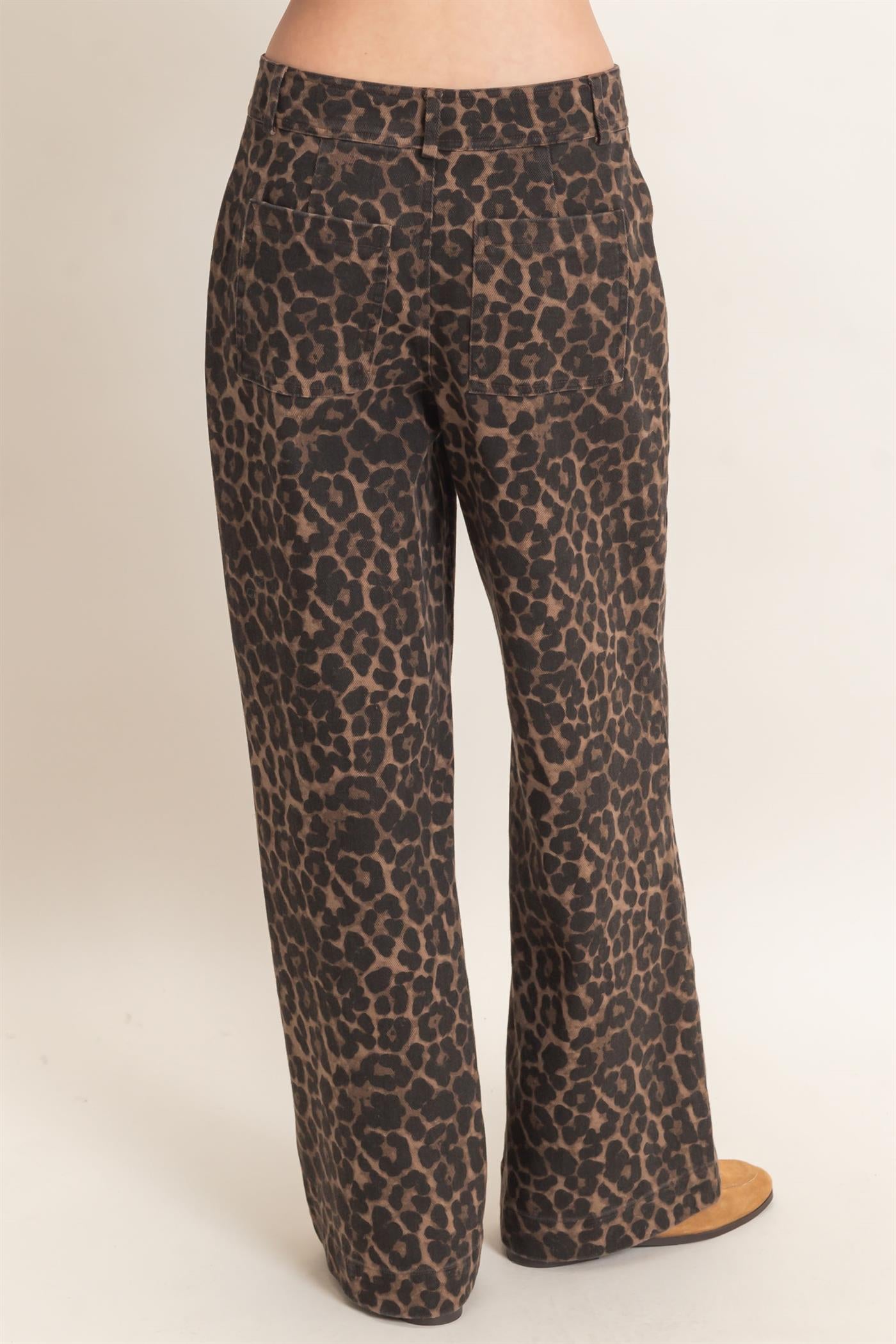 Wholesale Leopard Print Wide-Leg Pants Pants HF26F161 BROWN HYFVE