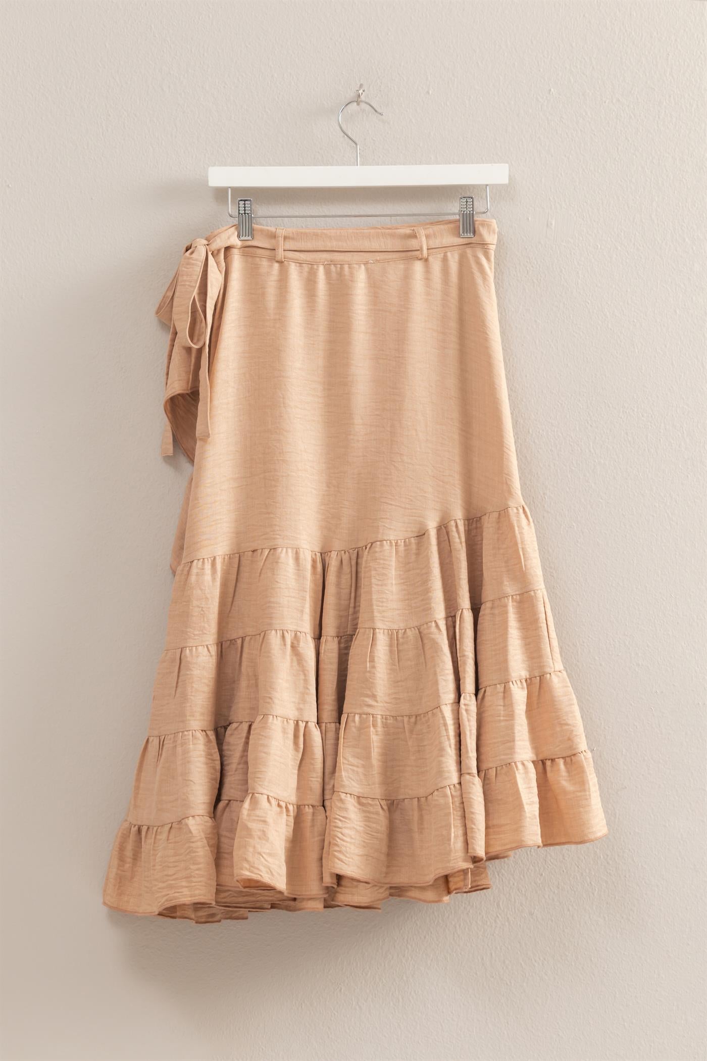 Wholesale High-Waist Tiered Wrap Maxi Skirt Skirts HF24F553 TAUPE HYFVE