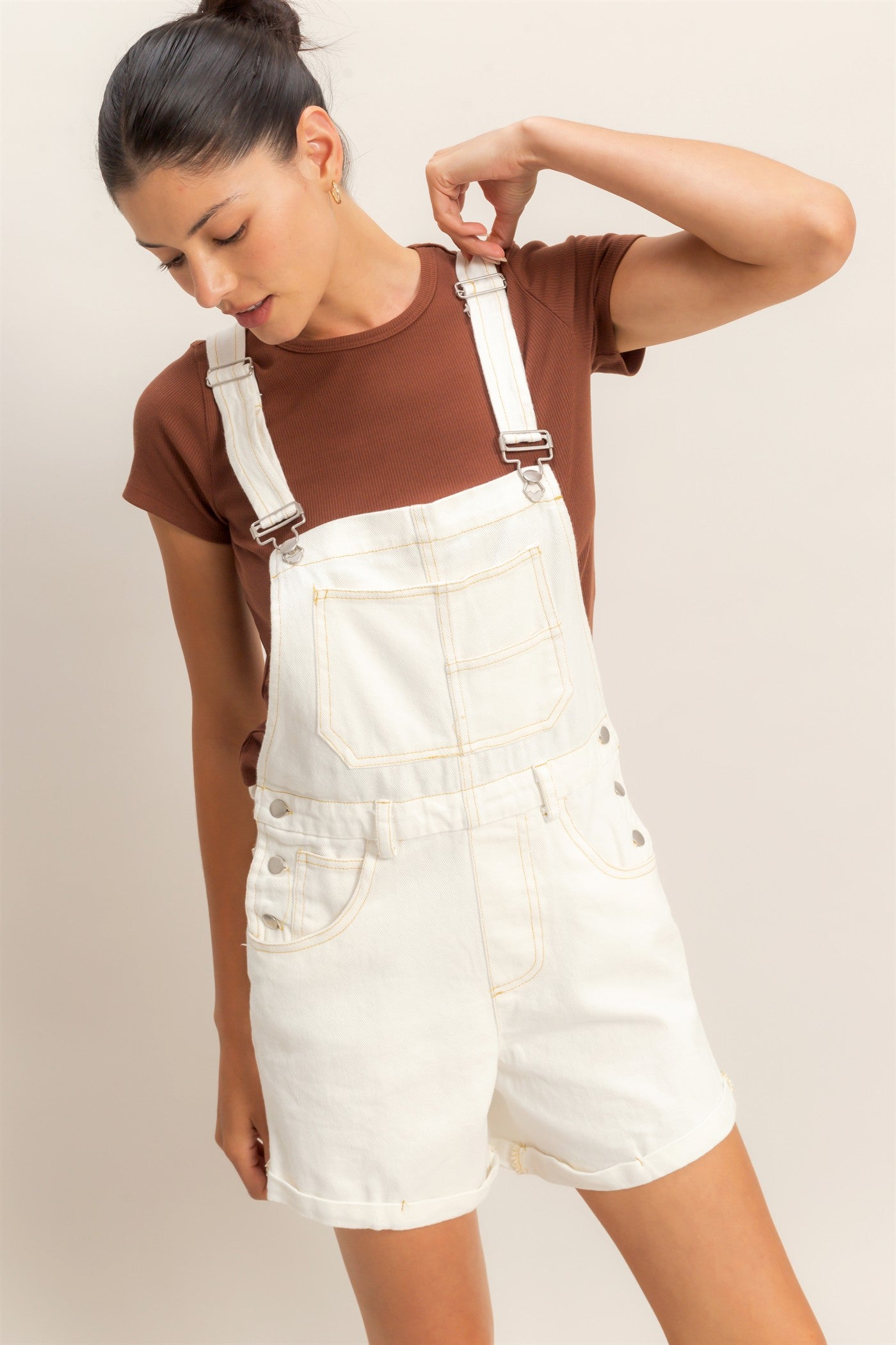 Wholesale Denim Cross Back Overalls Clothing HF26A571 WHITE DENIM HYFVE