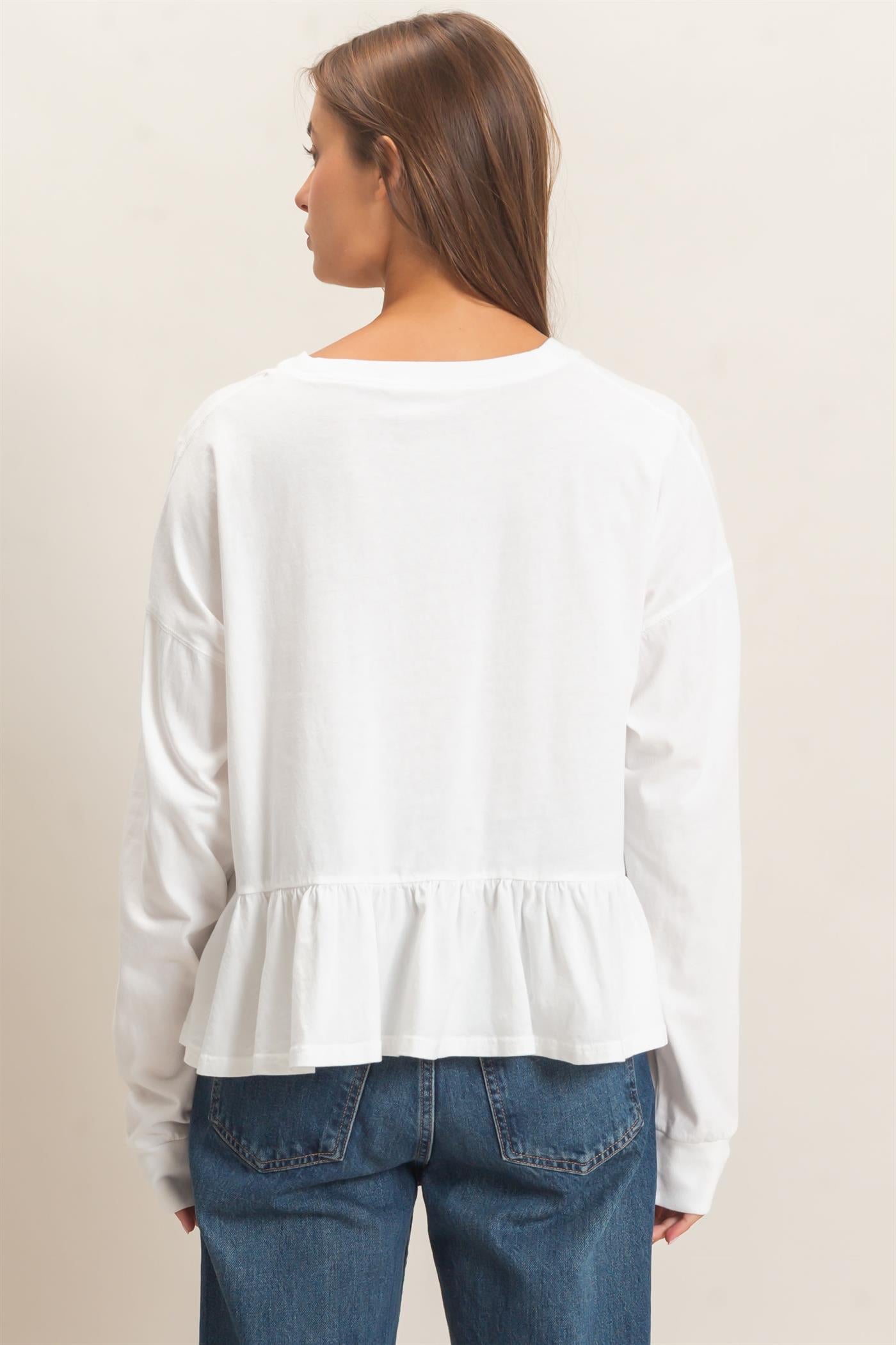 Wholesale Peplum Long Sleeve Top Clothing Tops DZ26F397 WHITE DOUBLE ZERO