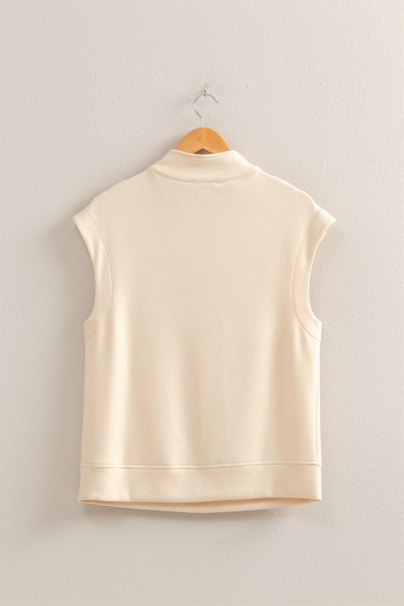 Wholesale Mock Neck Half Zip Up Sleeveless Top Clothing Tops DZ25C571 ALPACA DOUBLE ZERO