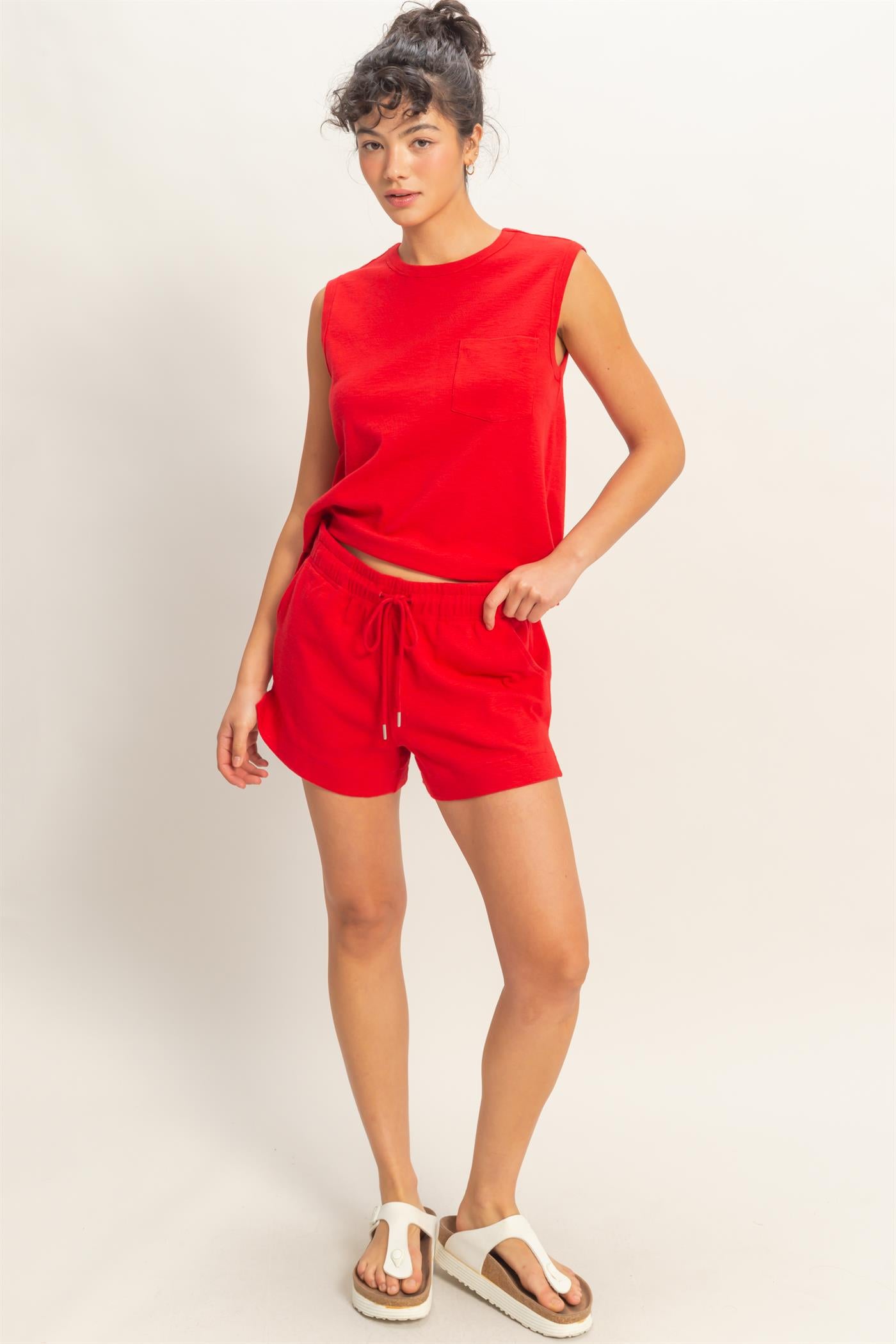 Wholesale Cotton Drawstring Pocket Shorts Shorts DZ25A748 RED DOUBLE ZERO