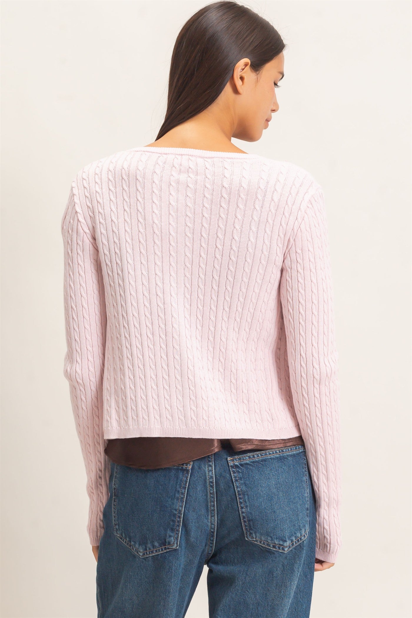 Wholesale Cable Knit Cardigan Cardigans DZ26E256 LIGHT PINK DOUBLE ZERO