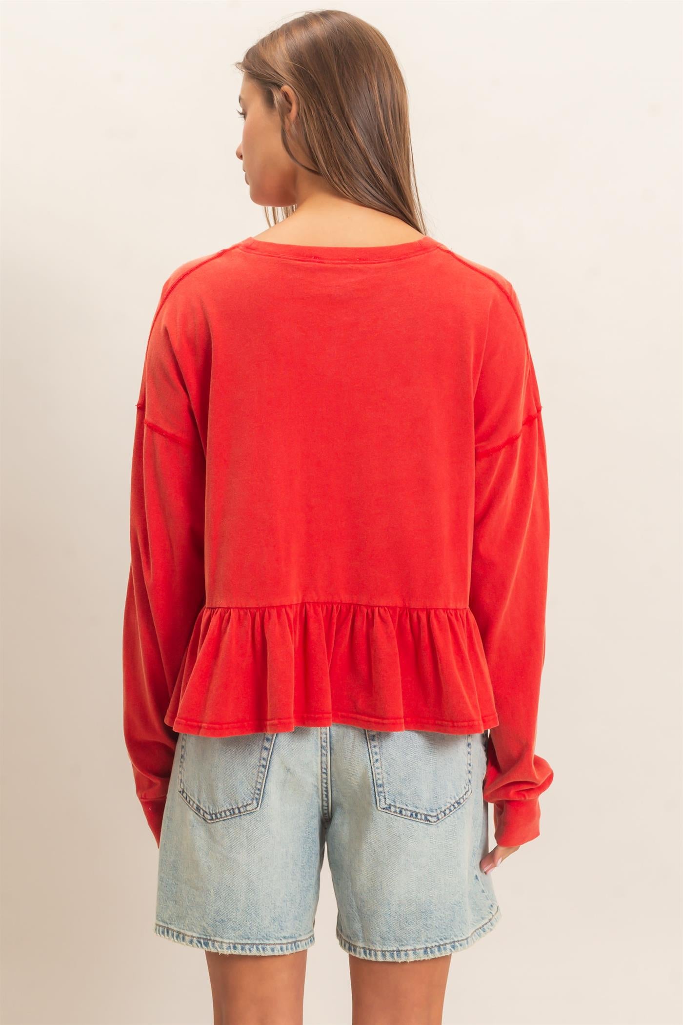 Wholesale Peplum Long Sleeve Top Clothing Tops DZ26F397 RED DOUBLE ZERO