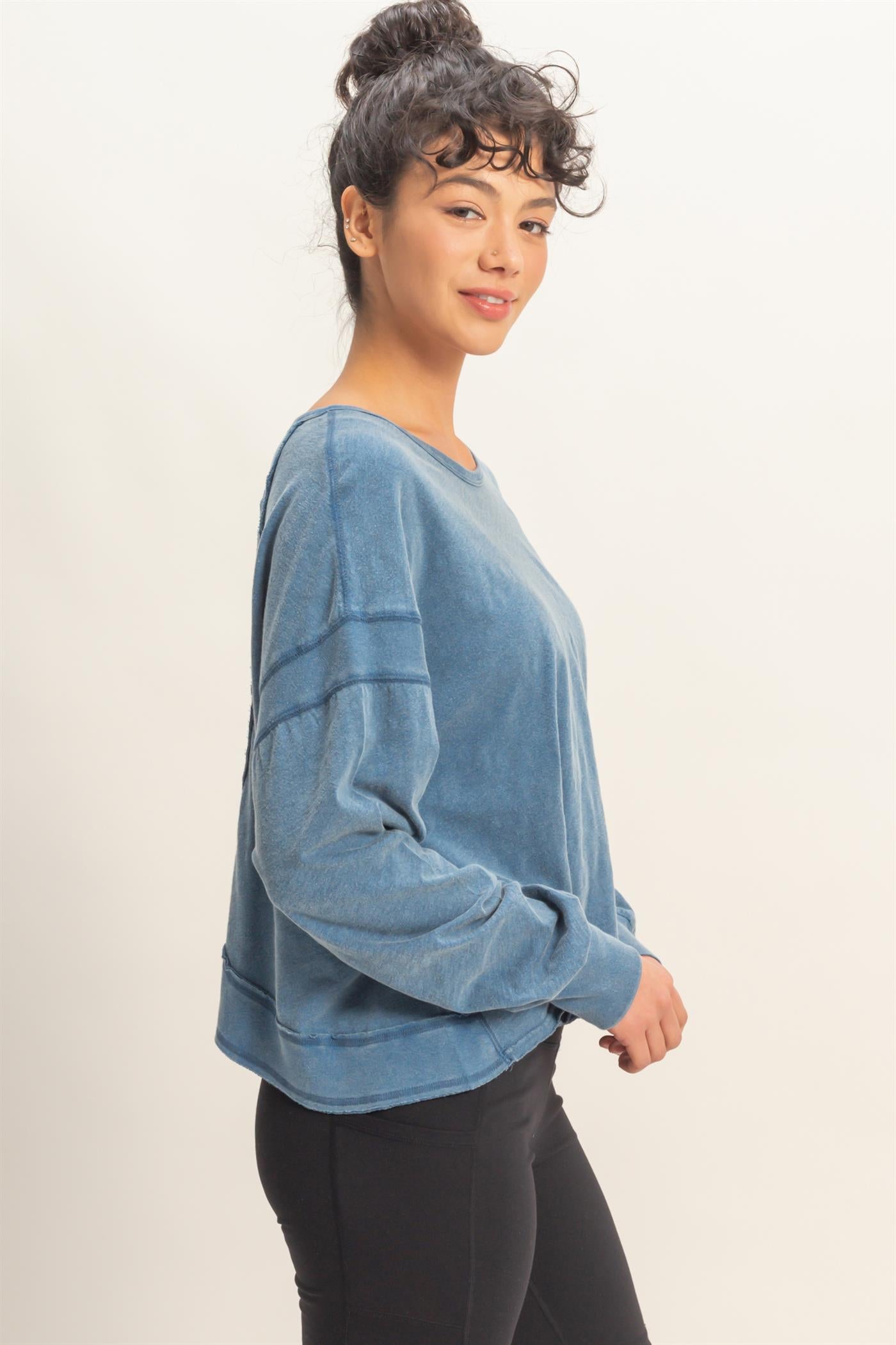 Wholesale Cross Detail Open Back Long-Sleeve Top Clothing Tops DZ26C731 NAVY DOUBLE ZERO