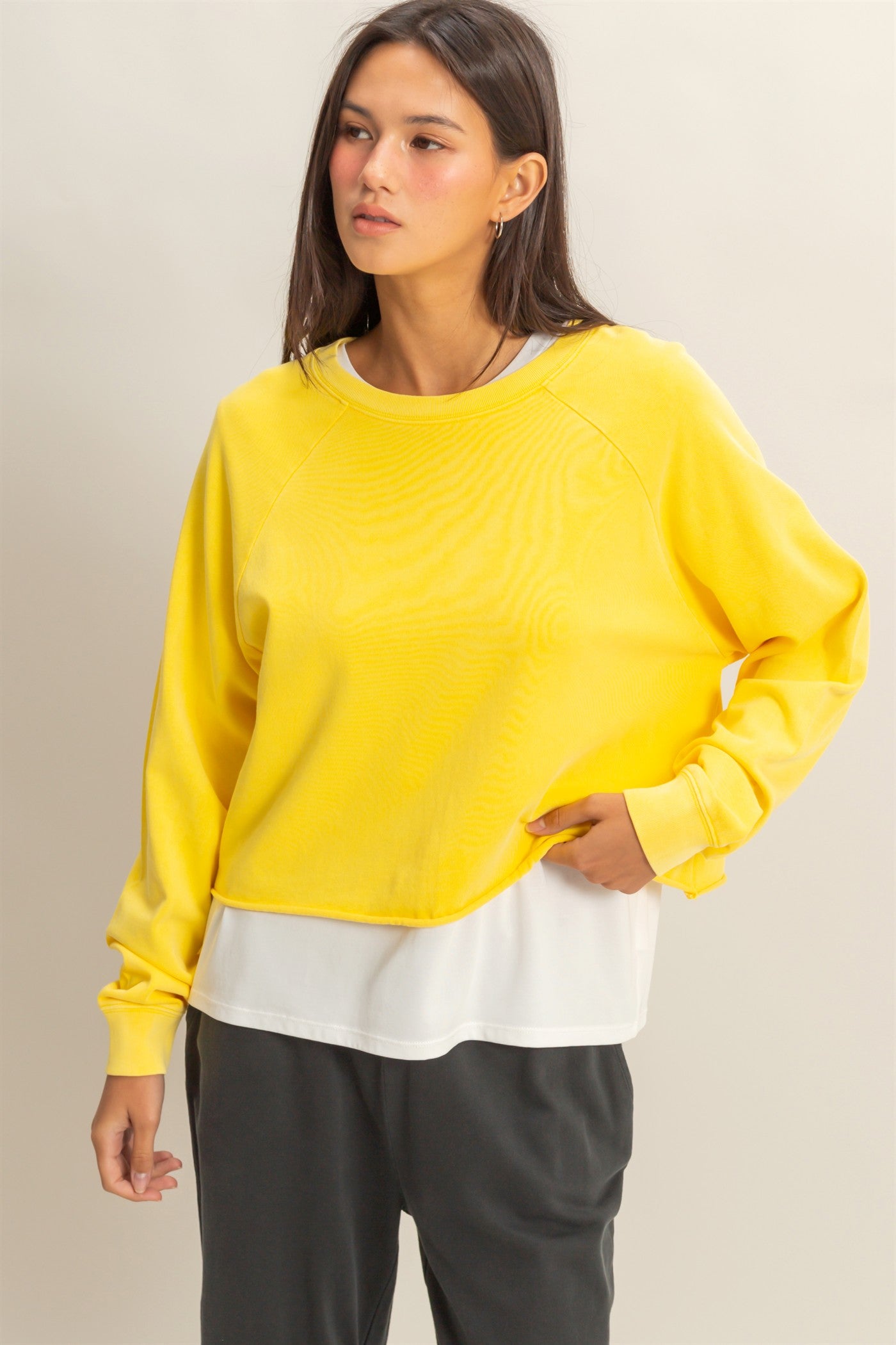 Wholesale Raglan Long Sleeve Top Clothing Tops DZ23G286 BANANA CREAM DOUBLE ZERO
