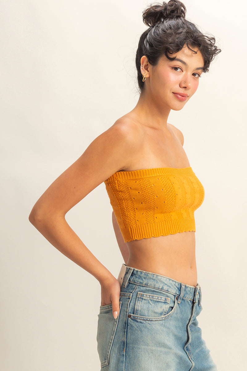 Wholesale Strapless Pointelle Crop Top Clothing Tops DZ23A821 CARAMEL DOUBLE ZERO