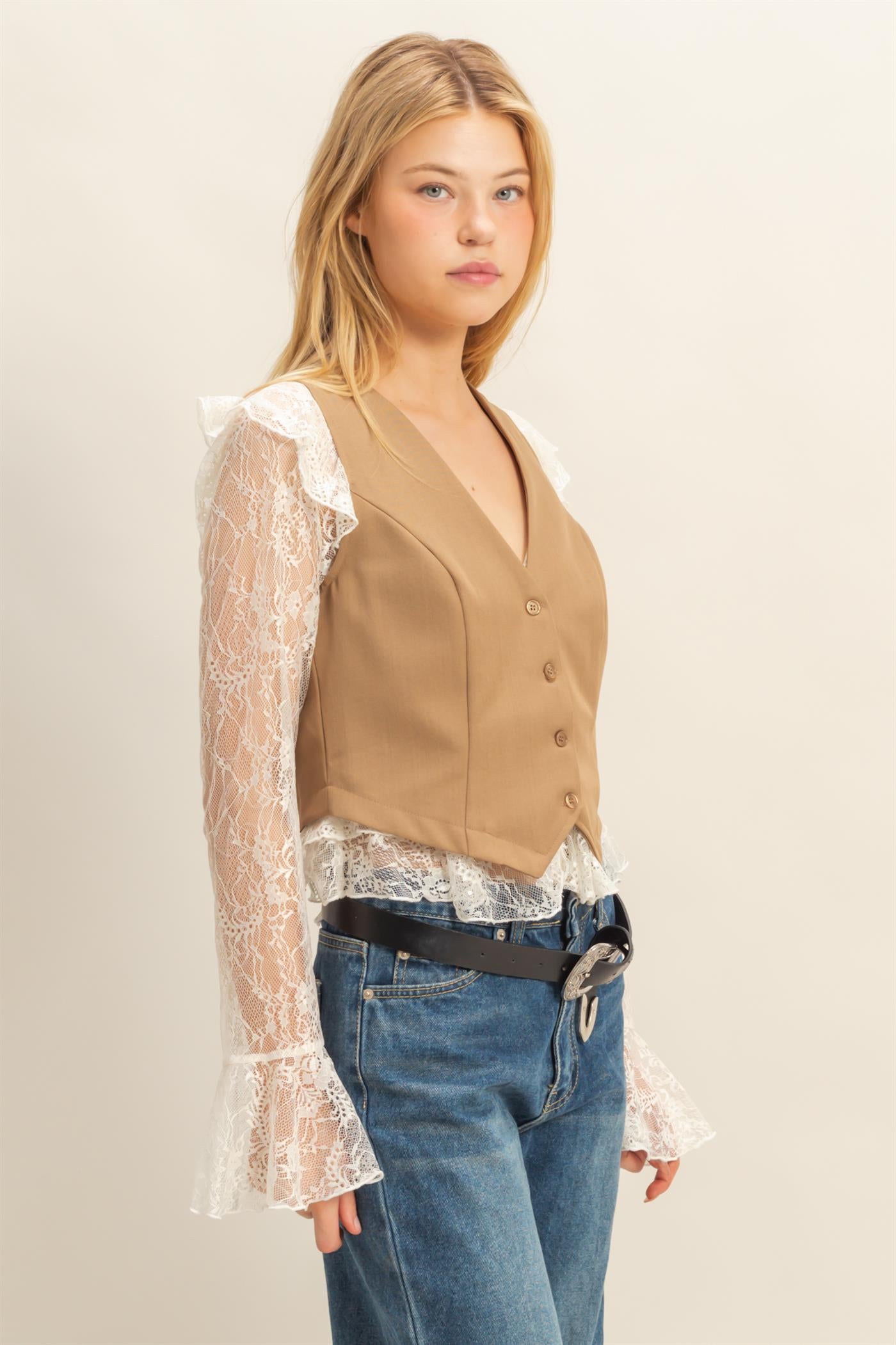 Wholesale Chic Sleeveless Vest Clothing Tops HF25C893 BROWN HYFVE