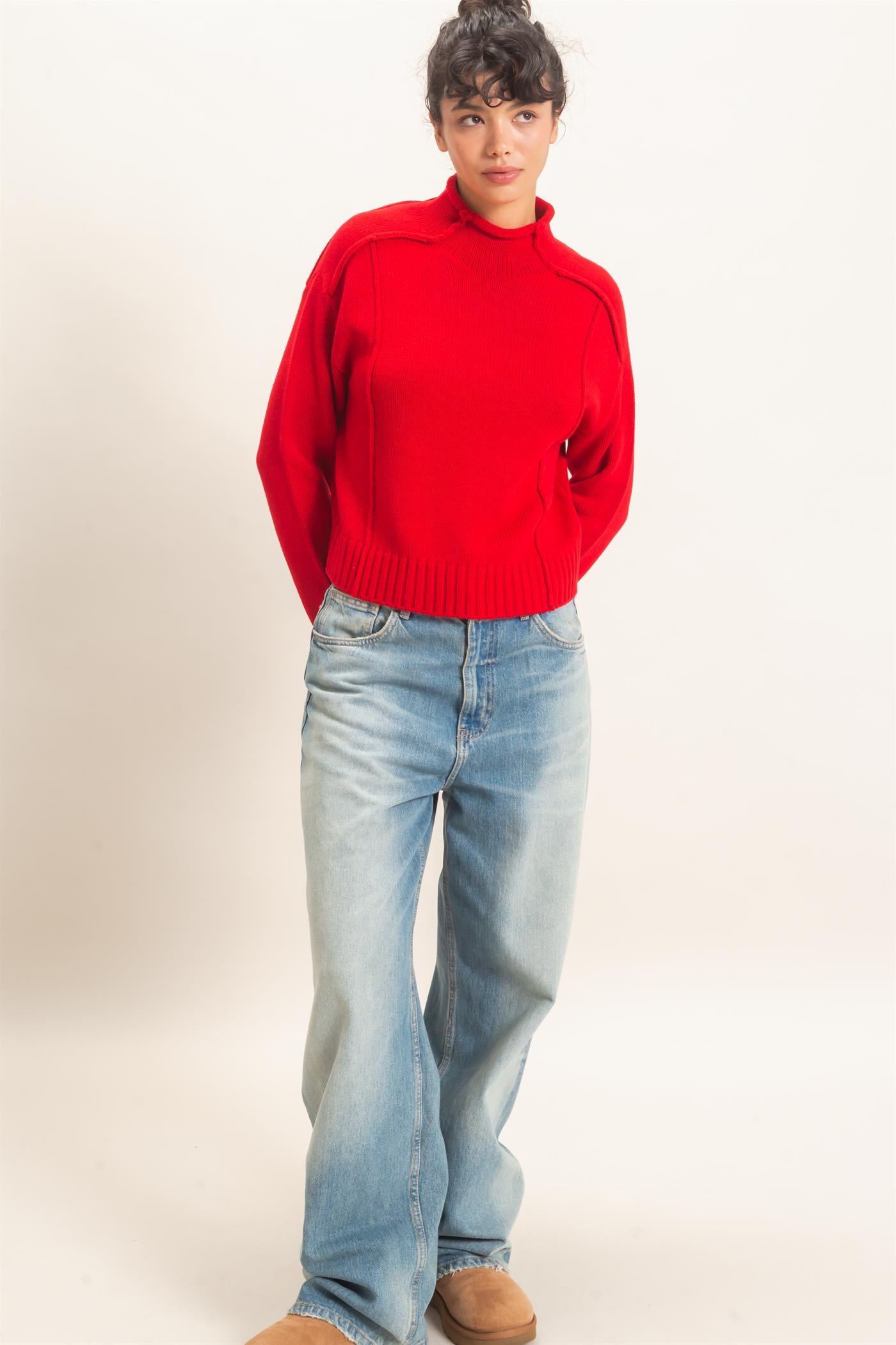 Wholesale Roll Neck Sweater With Reversed Seam Sweaters DZ26E271 RED DOUBLE ZERO